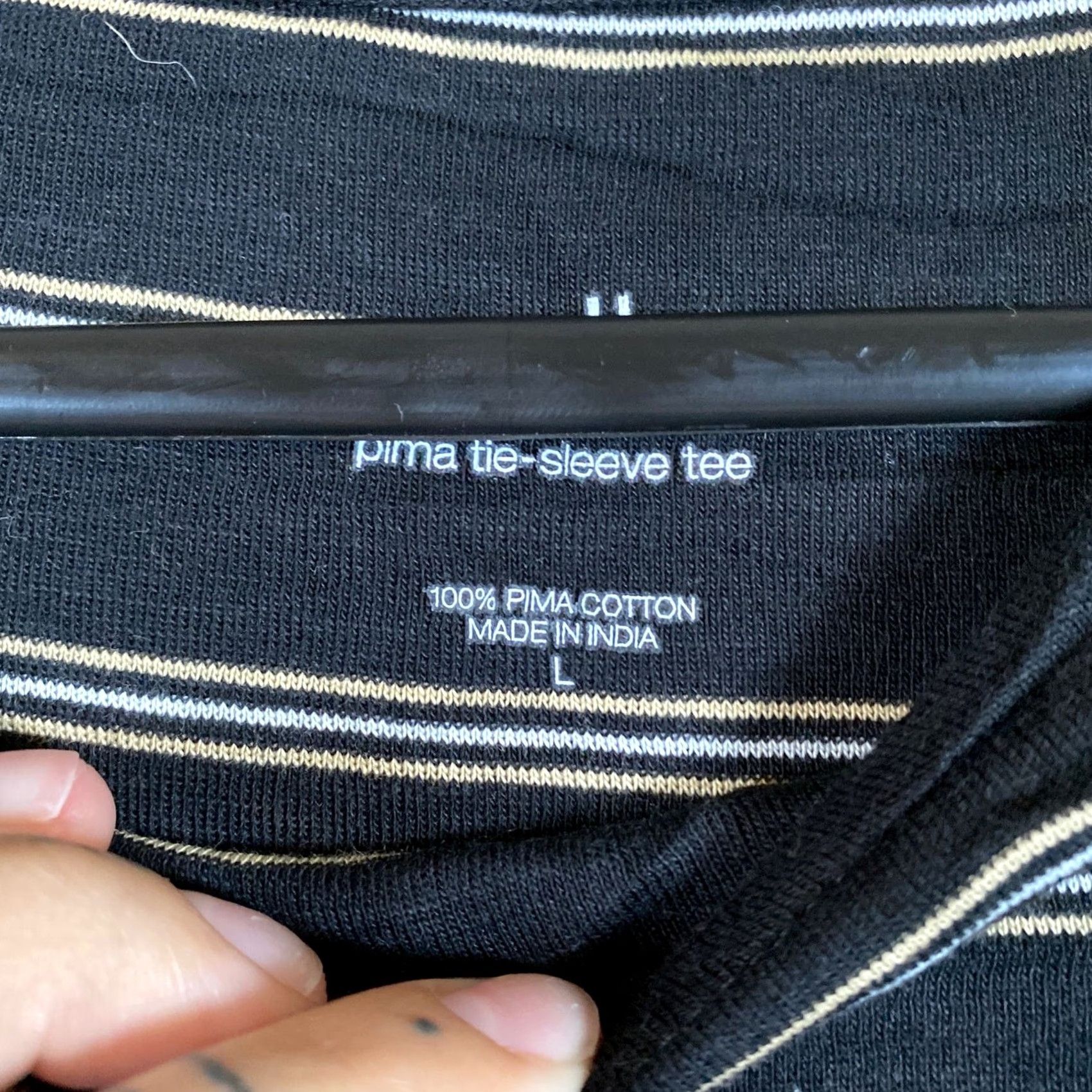 J. Jill J.Jill Shirt Black Striped Pima Tie Sleeve L Jersey Cotton 3/4 Sleeve Casual Womens Size L / US 10 / IT 46 - 4 Thumbnail