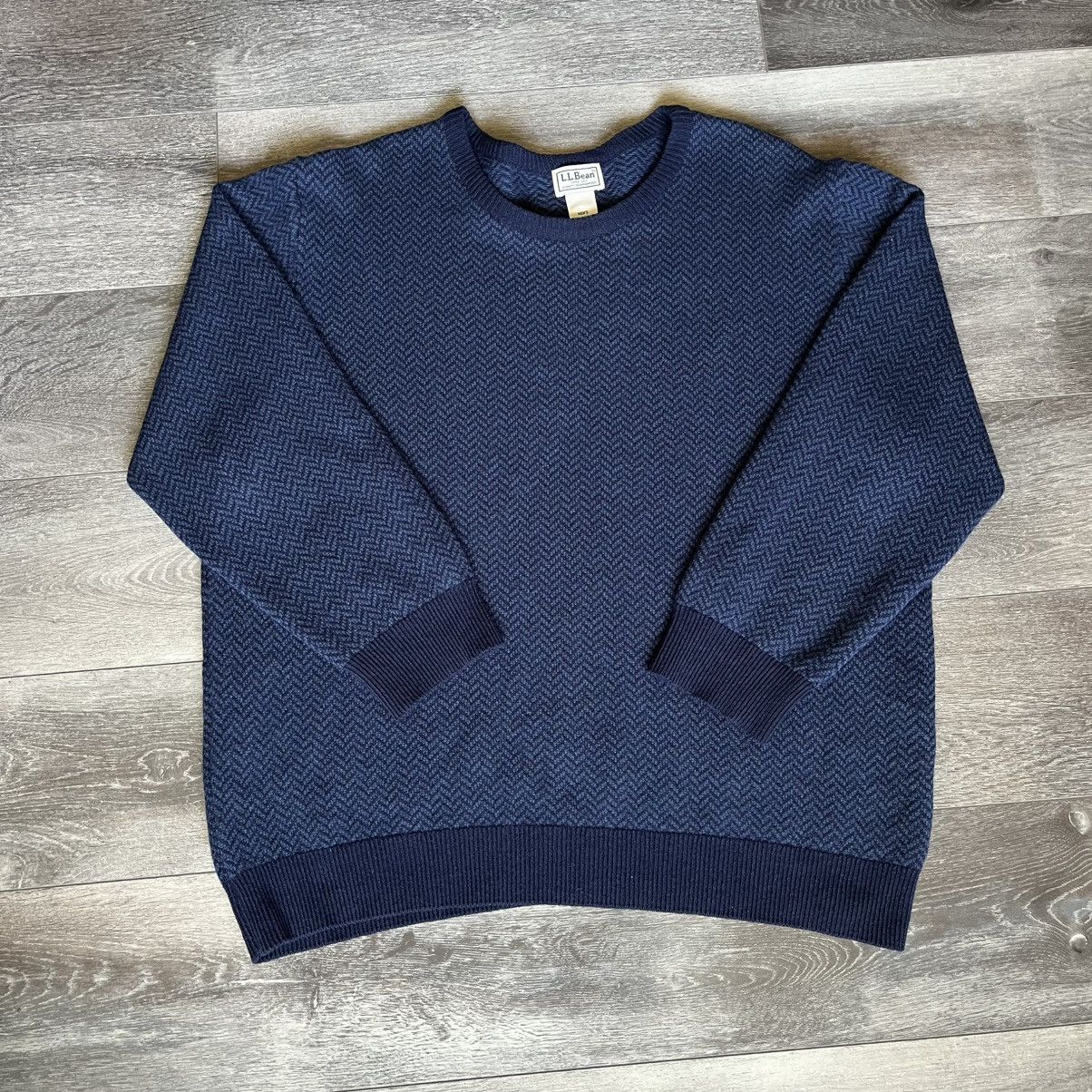 L.L. Bean L.L. Bean Lambswool Herringbone Blue Navy Crewneck Sweater Size US L / EU 52-54 / 3 - 1 Thumbnail