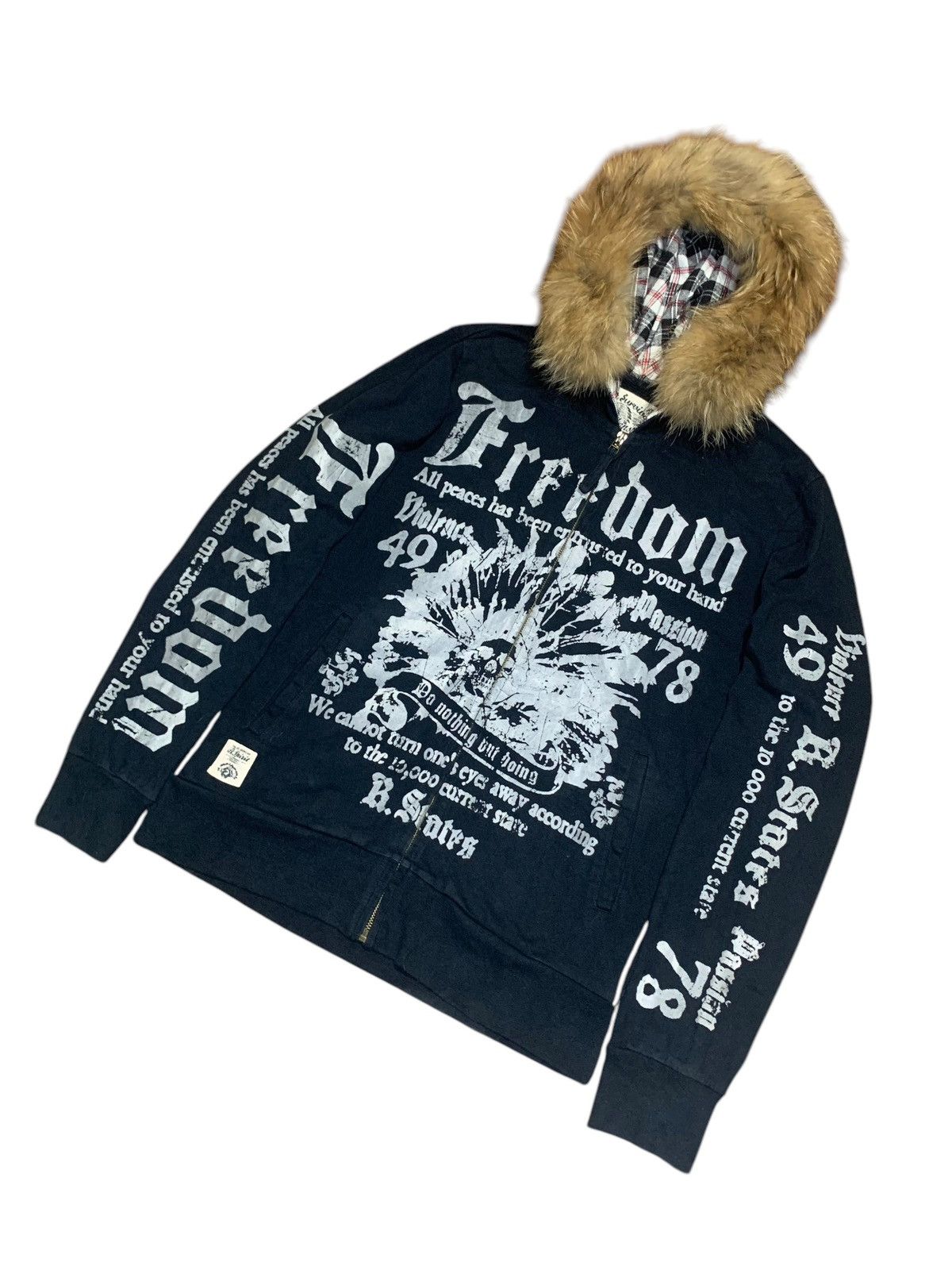 20471120 2000s LastSurvivor FREEDOM indian skull poem fur punk hoodie Size US M / EU 48-50 / 2 - 3 Thumbnail