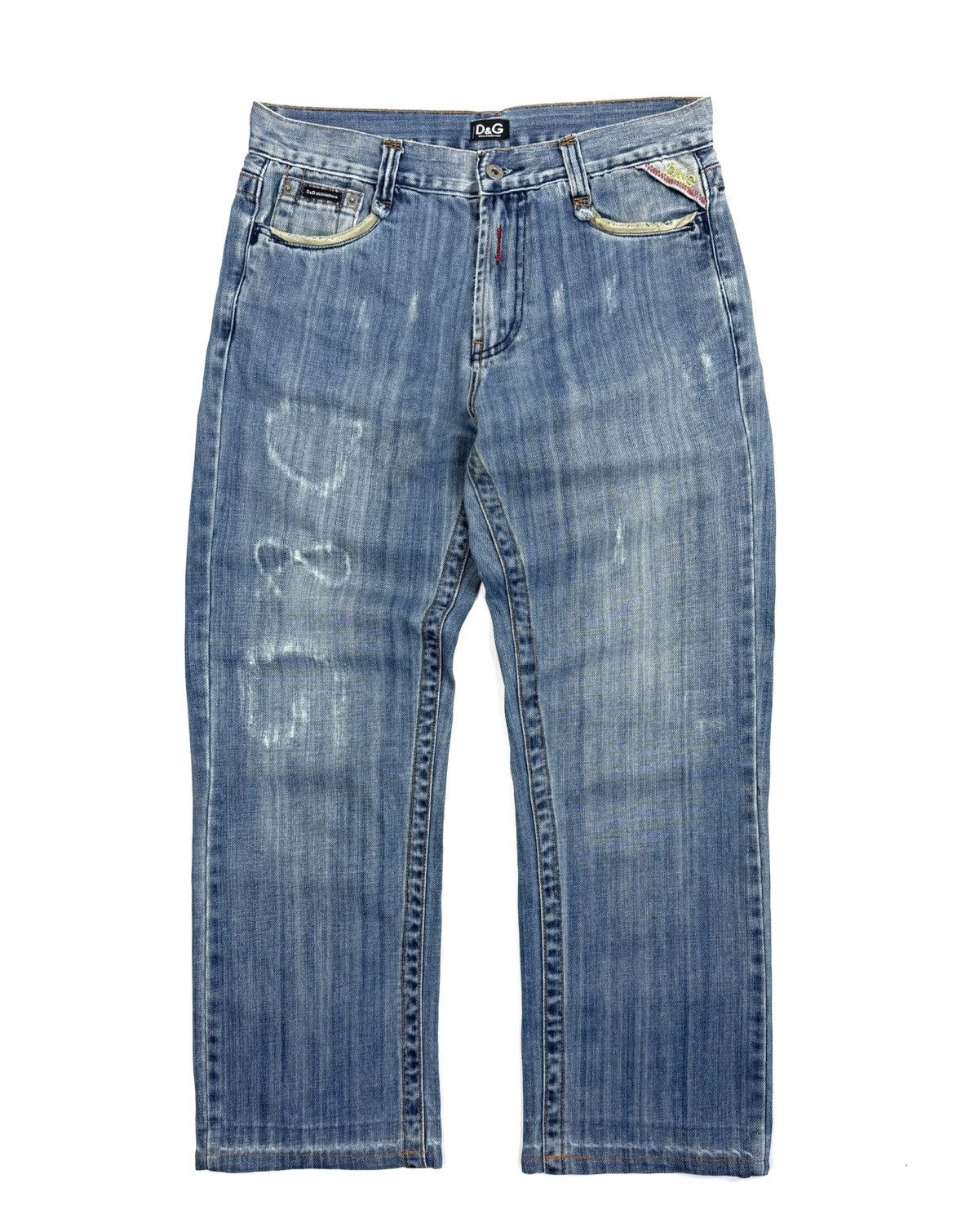 Dolce & Gabbana 00s Dolce & Gabbana Vintage Distressed Logo Jeans Blue Italy Size 34" / US 12 / IT 48 - 1 Thumbnail