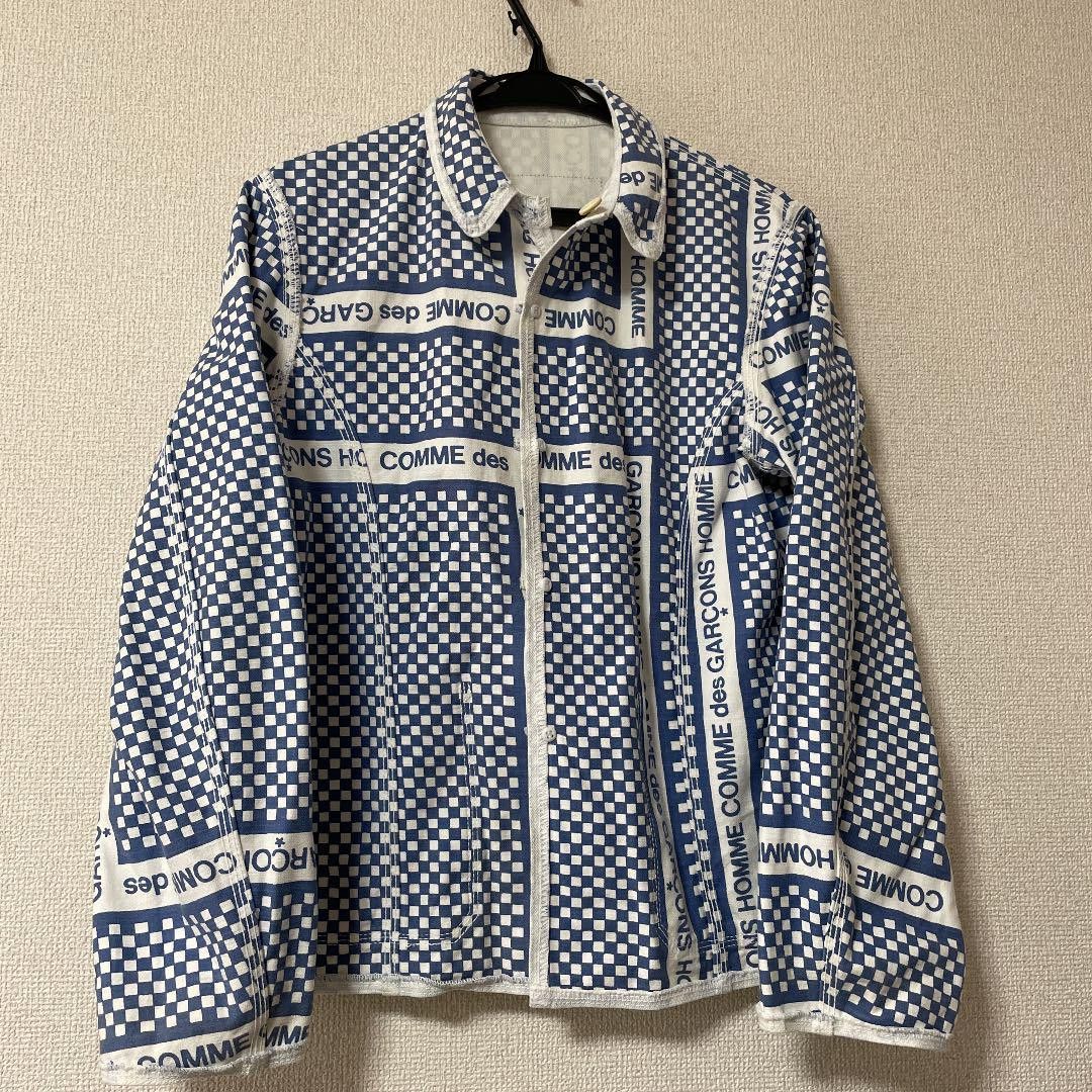 image of Comme Des Garcons x Comme Des Garcons Homme 2004 Checker Logo Print Over Shirt in Blue (Size Small)