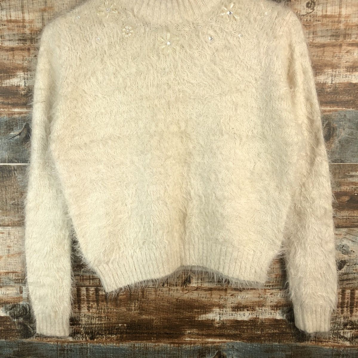 Vintage DL Ingni White shaggy fur Mohair Knitwear #C390 Size S / US 4 / IT 40 - 3 Thumbnail