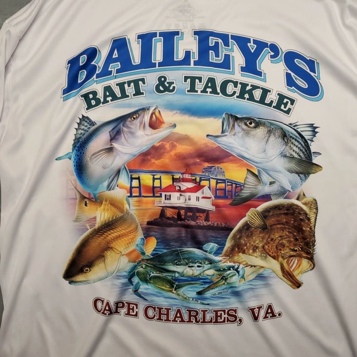 Vintage VINTAGE Baileys Bait Tackle Shirt Mens M White Performance Fishing Cape Charles Virginia Mens Size US M / EU 48-50 / 2 - 7 Thumbnail