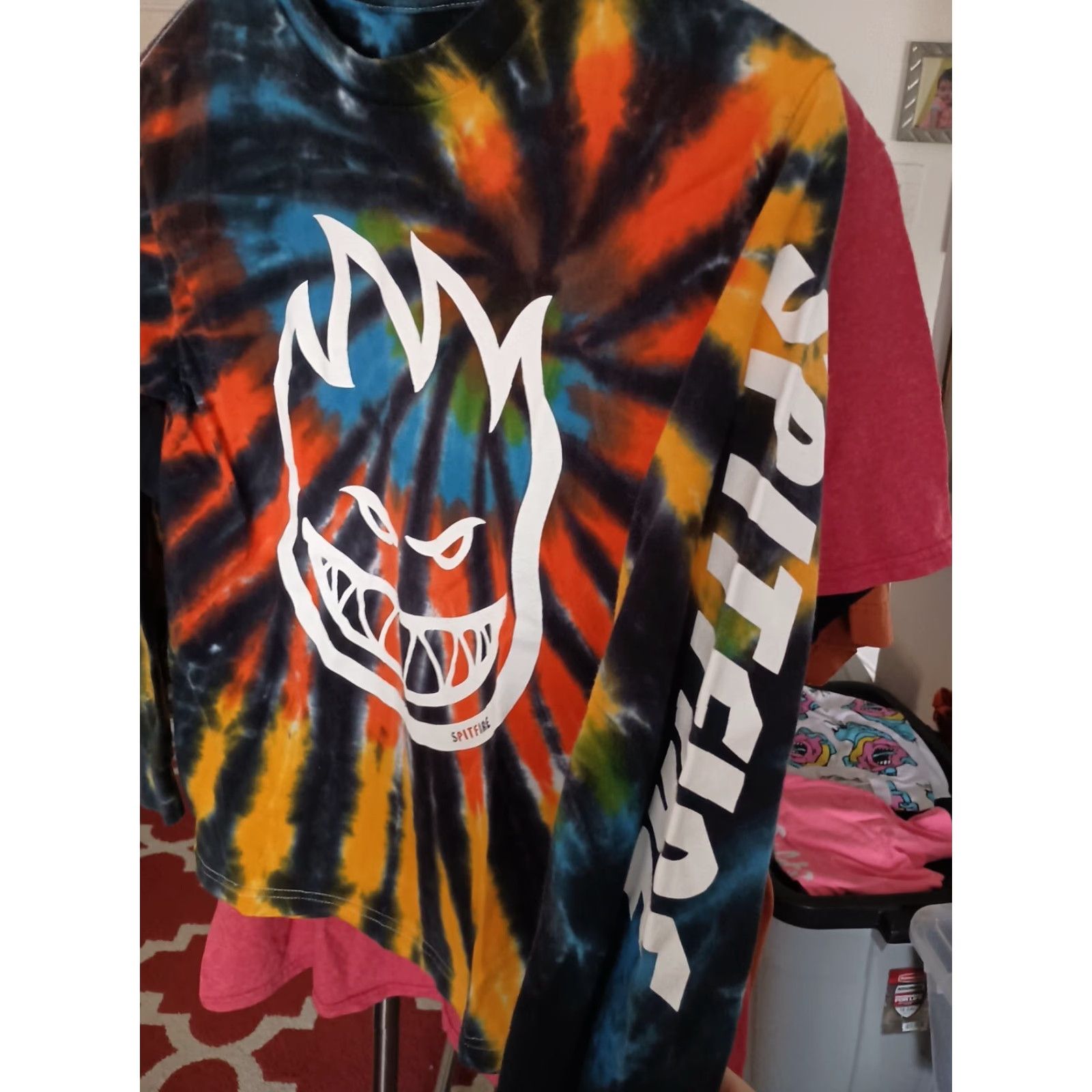 Spitfire Spitfire Wheels Skater Long Sleeve T-Shirt Size S Tie Dye Multicolor Mens T-Shirt 90s Punk Skateprint Left Sleeve Size US S / EU 44-46 / 1 - 2 Thumbnail