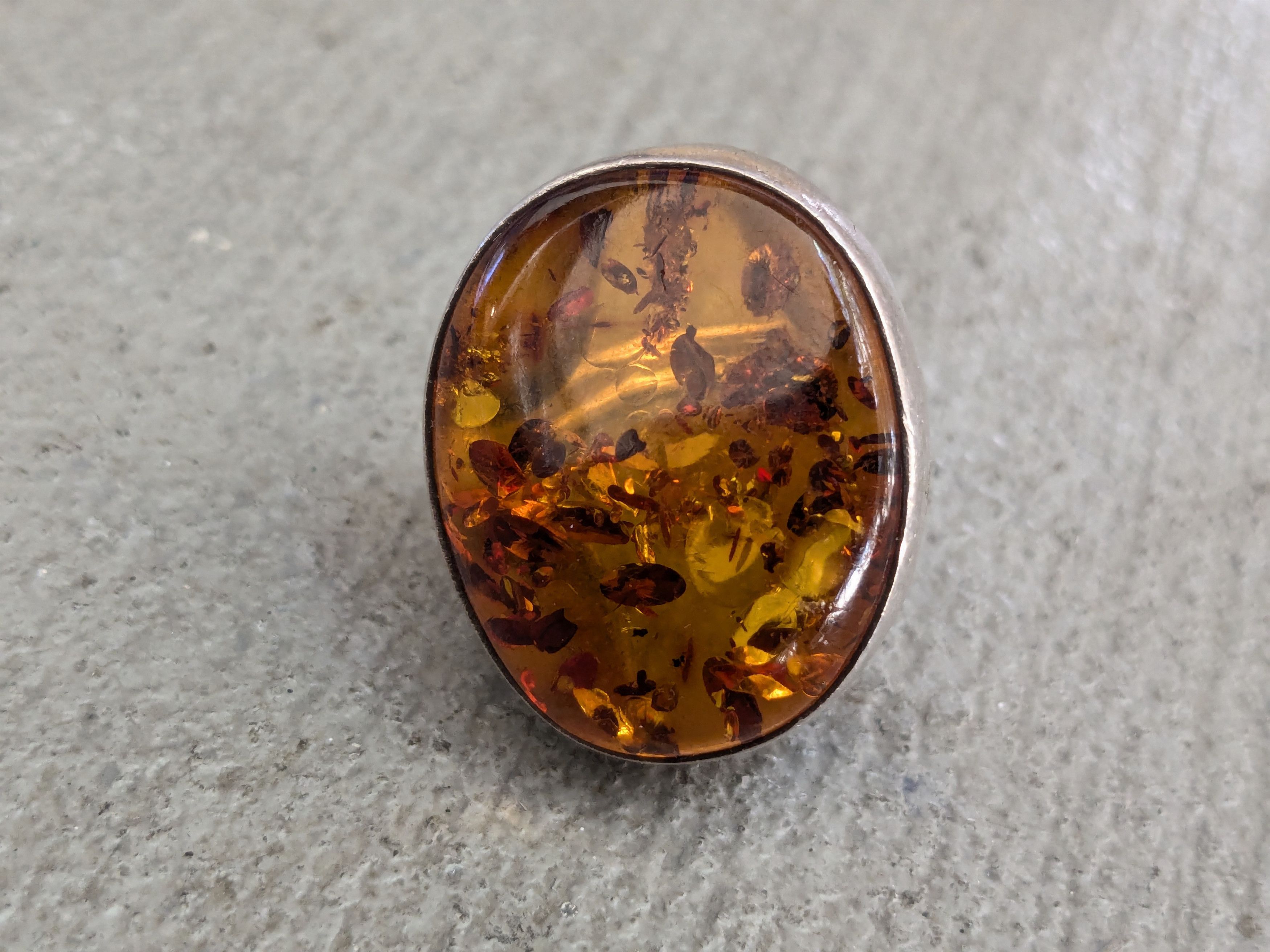 Vintage Vintage Sterling Silver Ring Orange Amber Oval Size ONE SIZE - 3 Thumbnail