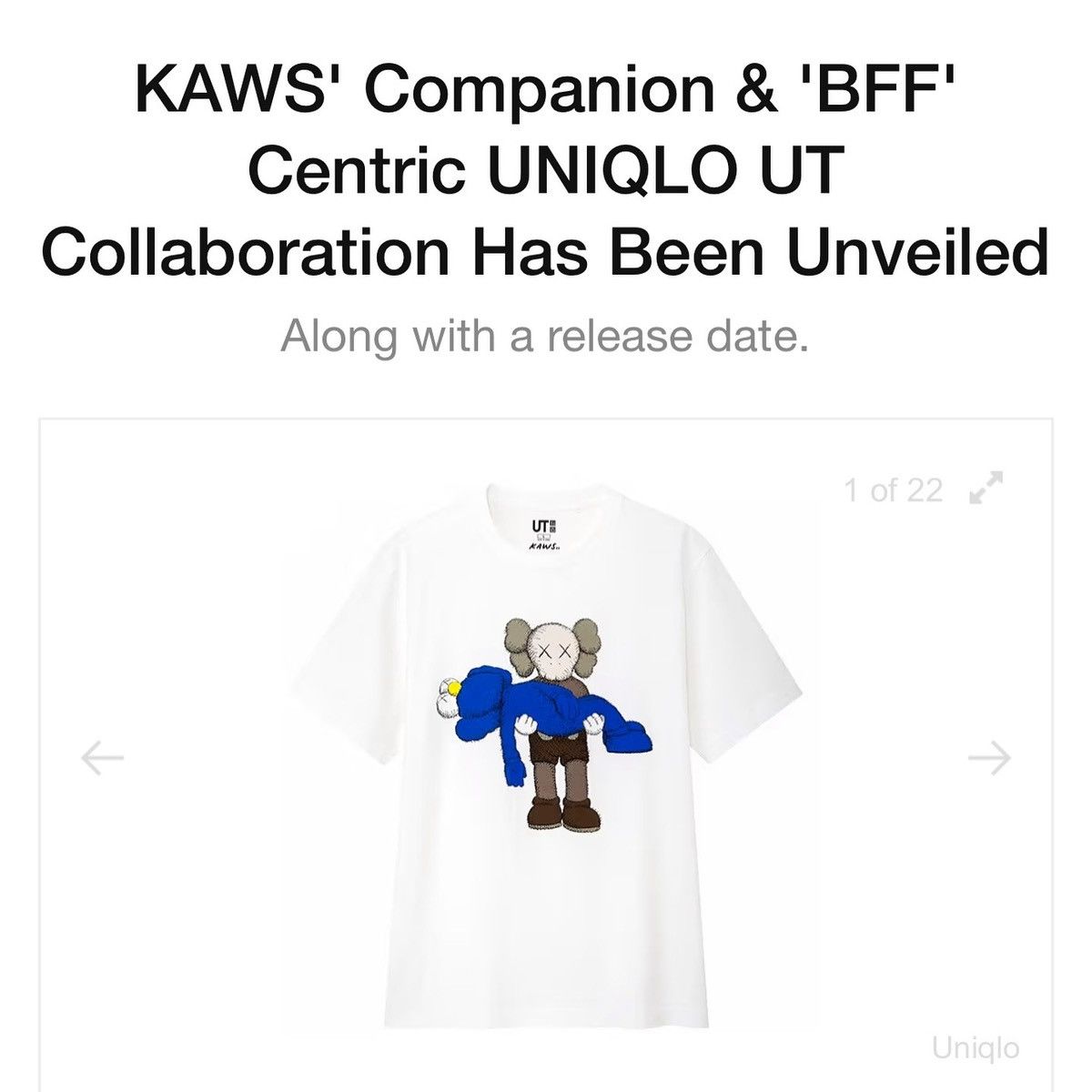 Kaws Uniqlo x kaws t shirt Size US M / EU 48-50 / 2 - 8 Thumbnail