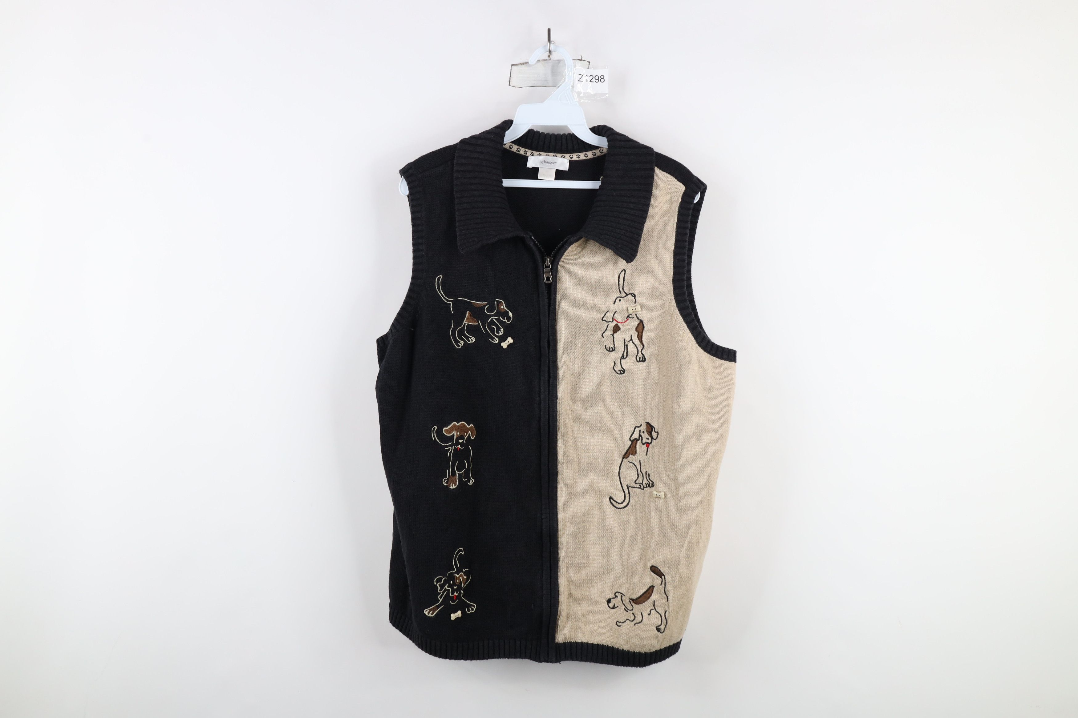 Vintage Vintage 90s Streetwear Dog Puppy Knit Full Zip Sweater Vest Size XXL / US 16-18 / IT 52-54 - 1 Thumbnail