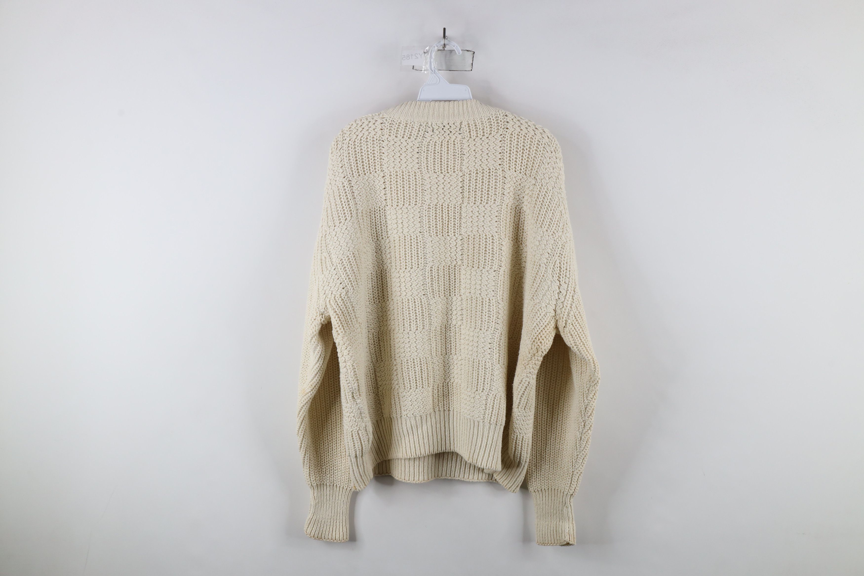 Vintage Vintage 90s Streetwear Chunky Knit Checkered Sweater Cream Size US L / EU 52-54 / 3 - 10 Thumbnail