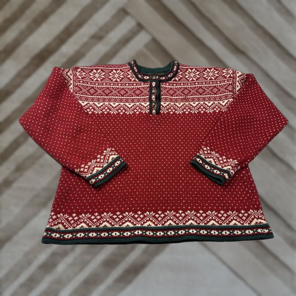 Vintage VINTAGE L.L. Bean Sweater Knit Womens Large Red Fair Isle Pullover Knit 90s Size L / US 10 / IT 46 - 1 Thumbnail