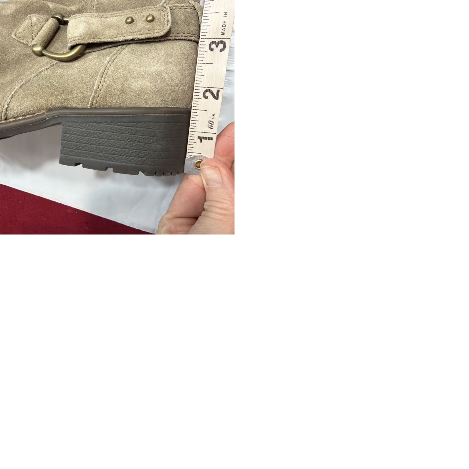 Clarks Boots Mid Calf Tan Suede Leather Side Zip 3 Strap Buckles 60935 Womens Size 8M
