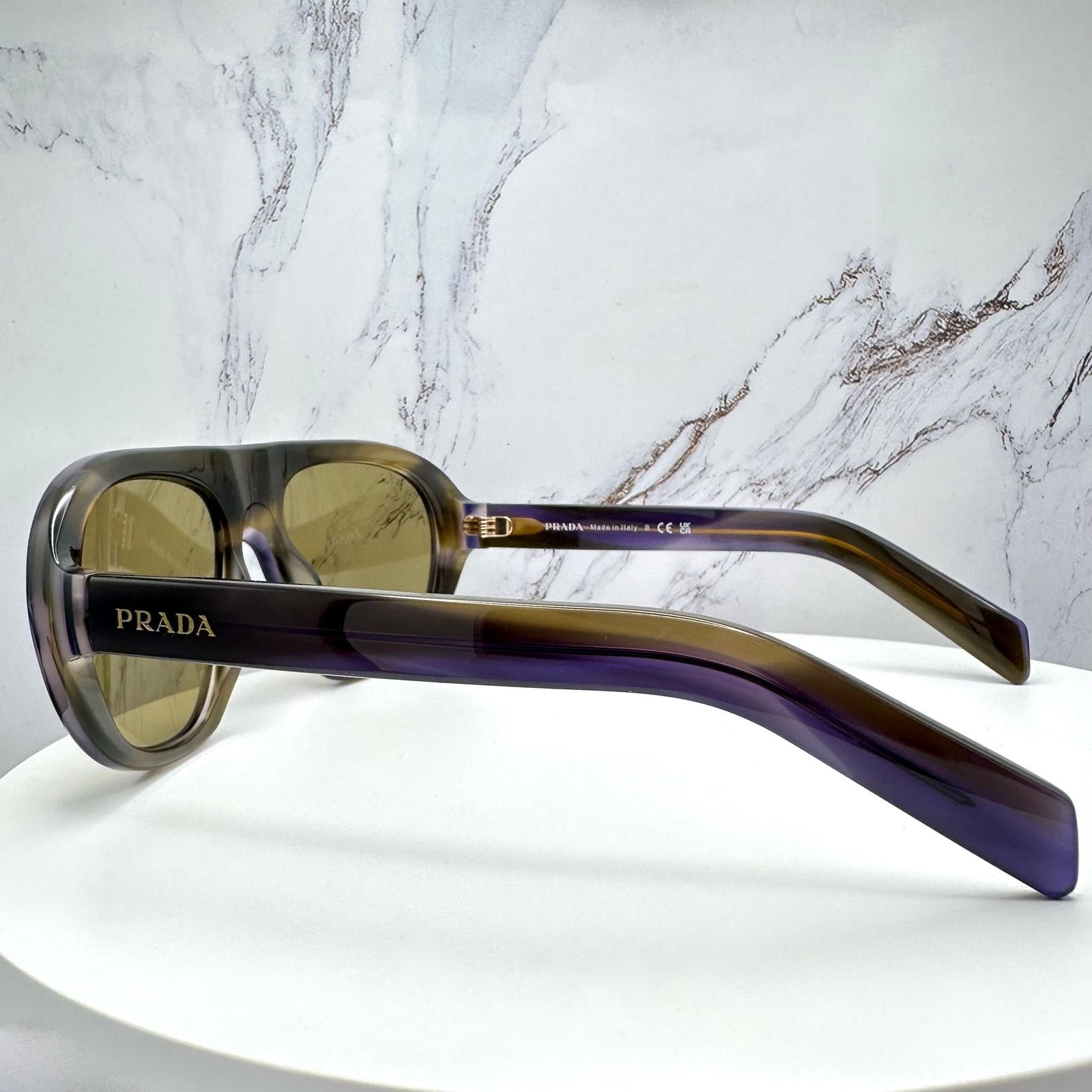 Prada New PRADA Sunglasses Brown Striped Laguna Aviator Shield Size ONE SIZE - 8 Thumbnail
