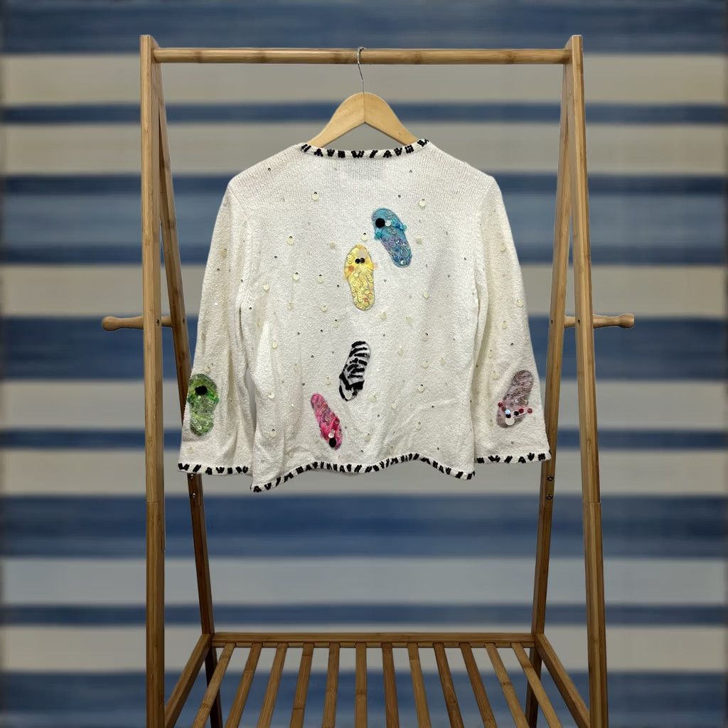 Vintage VTG Design Options Philip & Jane Gordon Beach Flip Flops Sweater Cardigan S Women White Beach SAND Jane Womens Cardigan S Small Size S / US 4 / IT 40 - 1 Thumbnail
