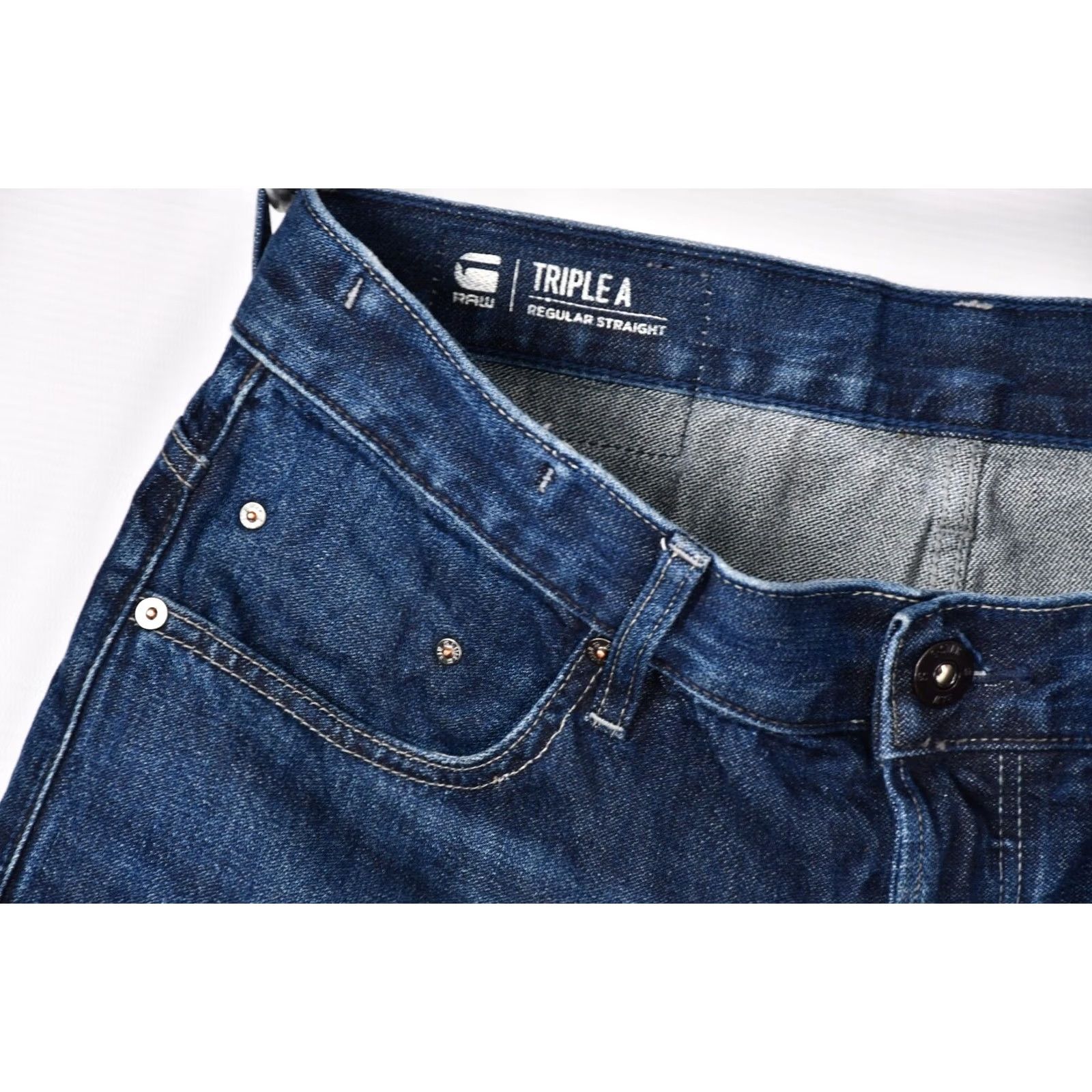 G-Star G-Star RAW Triple A Regular Straight Jeans W32/L32 Men Blue Cotton Denim 100% Cotton Classic Fit Size 32 (Vintage No) Mens Size US 32 / EU 48 - 6 Thumbnail