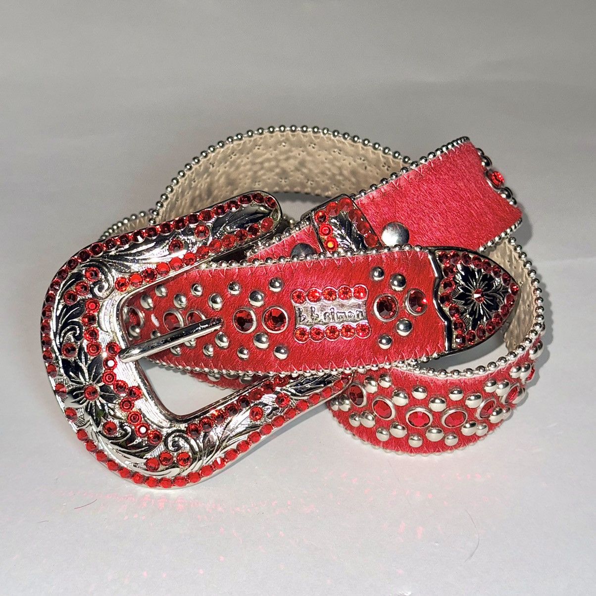 B.B. Simon BB Simon Red Crystal Pony Hair Belt Size 34 - 1 Thumbnail