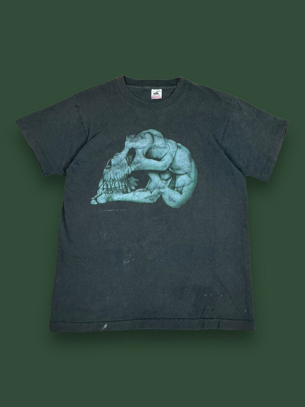 image of 1990S Optical Illusion Skull Woman Art Tee in Black, Men's (Size Large)