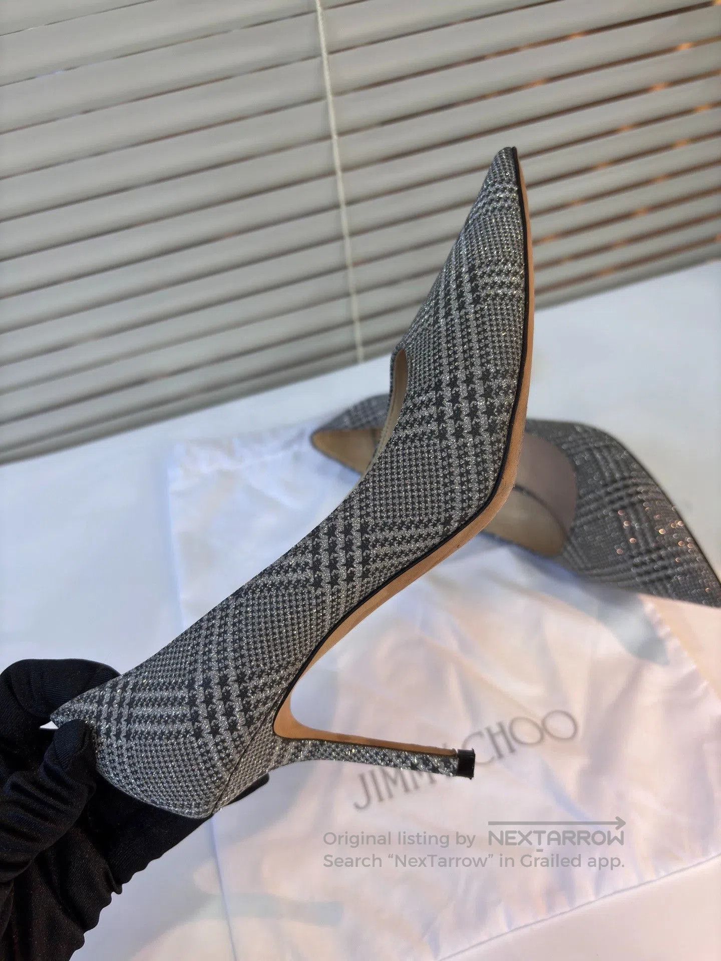 Jimmy Choo Jimmy Choo Silver Sequin Check Heels. Size US 6.5 / IT 36.5 - 3 Thumbnail