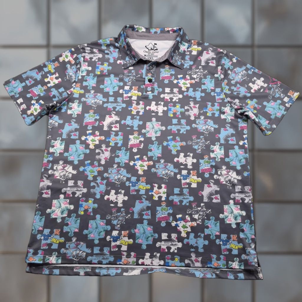 Vintage Oahu Golf Polo Shirt Mens 2XL Puzzle Hawaiian Performance Stretch USA Made Size US XXL / EU 58 / 5 - 1 Thumbnail