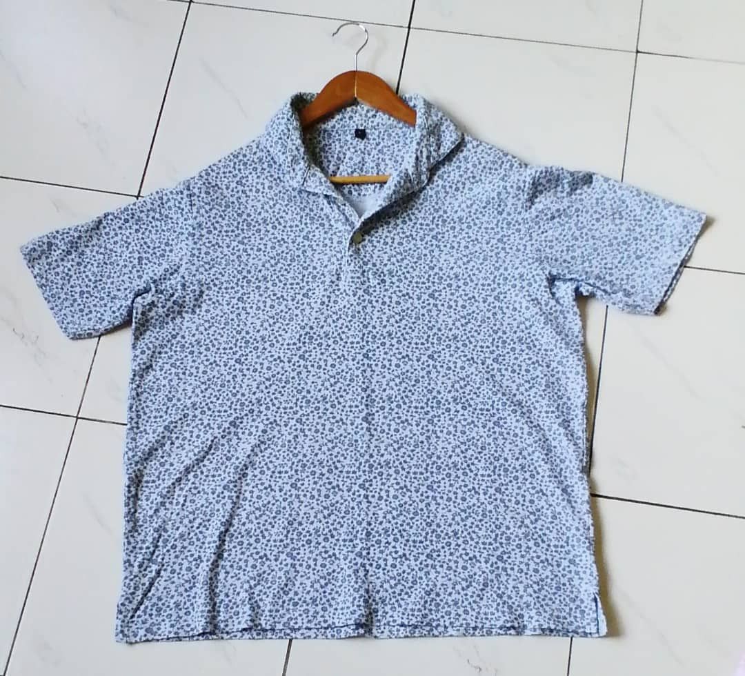 blue white Japanese Brand Topvalu Plaid polo Shirt knit