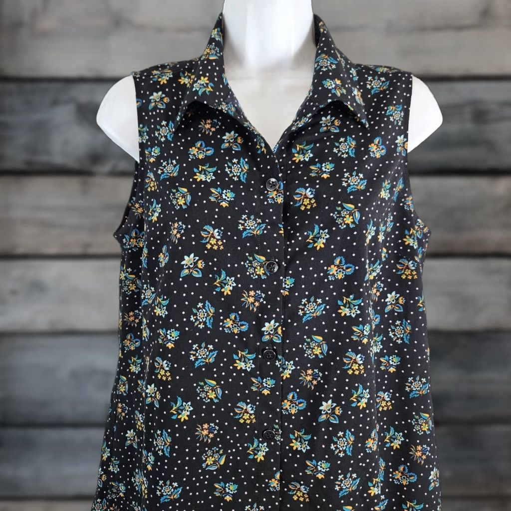 Vintage Cabi Blouse Shirt Womens Small Black Blue Floral Sleeveless Vintage No Size S / US 4 / IT 40 - 1 Thumbnail