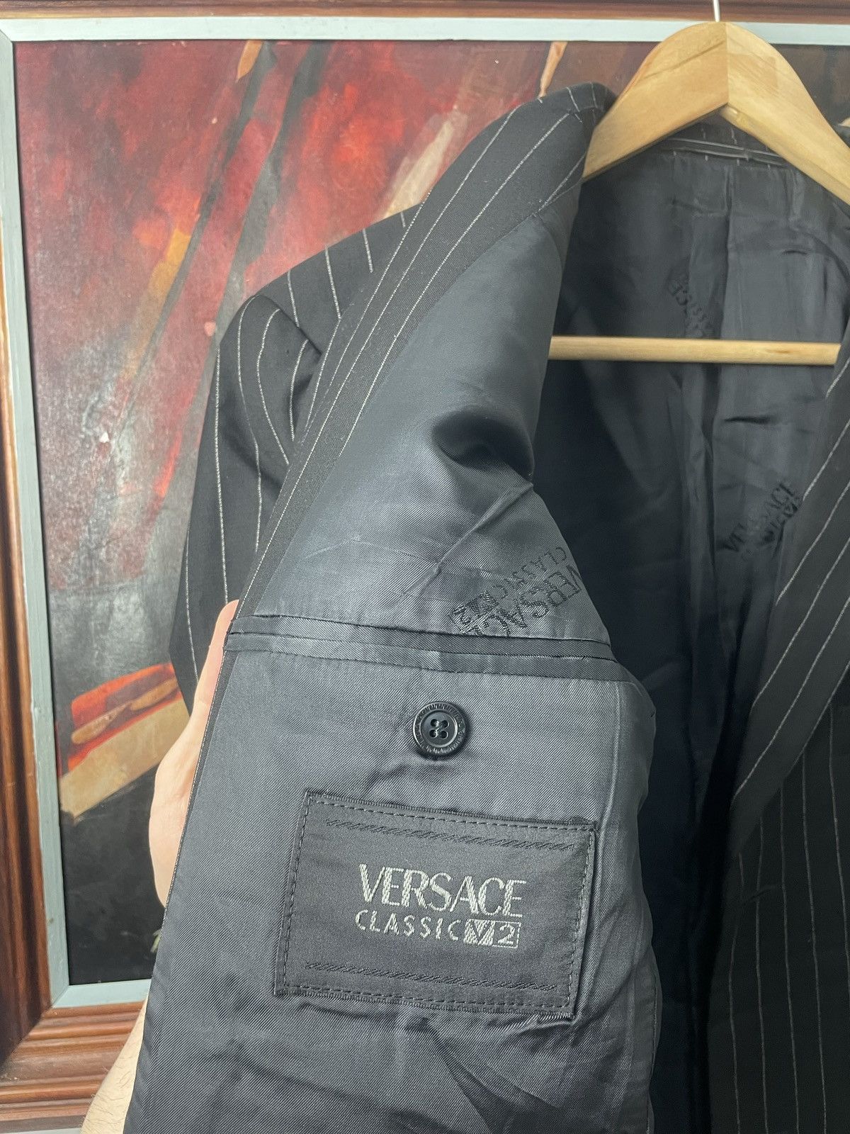 Versace Versace Suit Vintage Black Striped Rare Classy Designer Size 48L - 6 Thumbnail