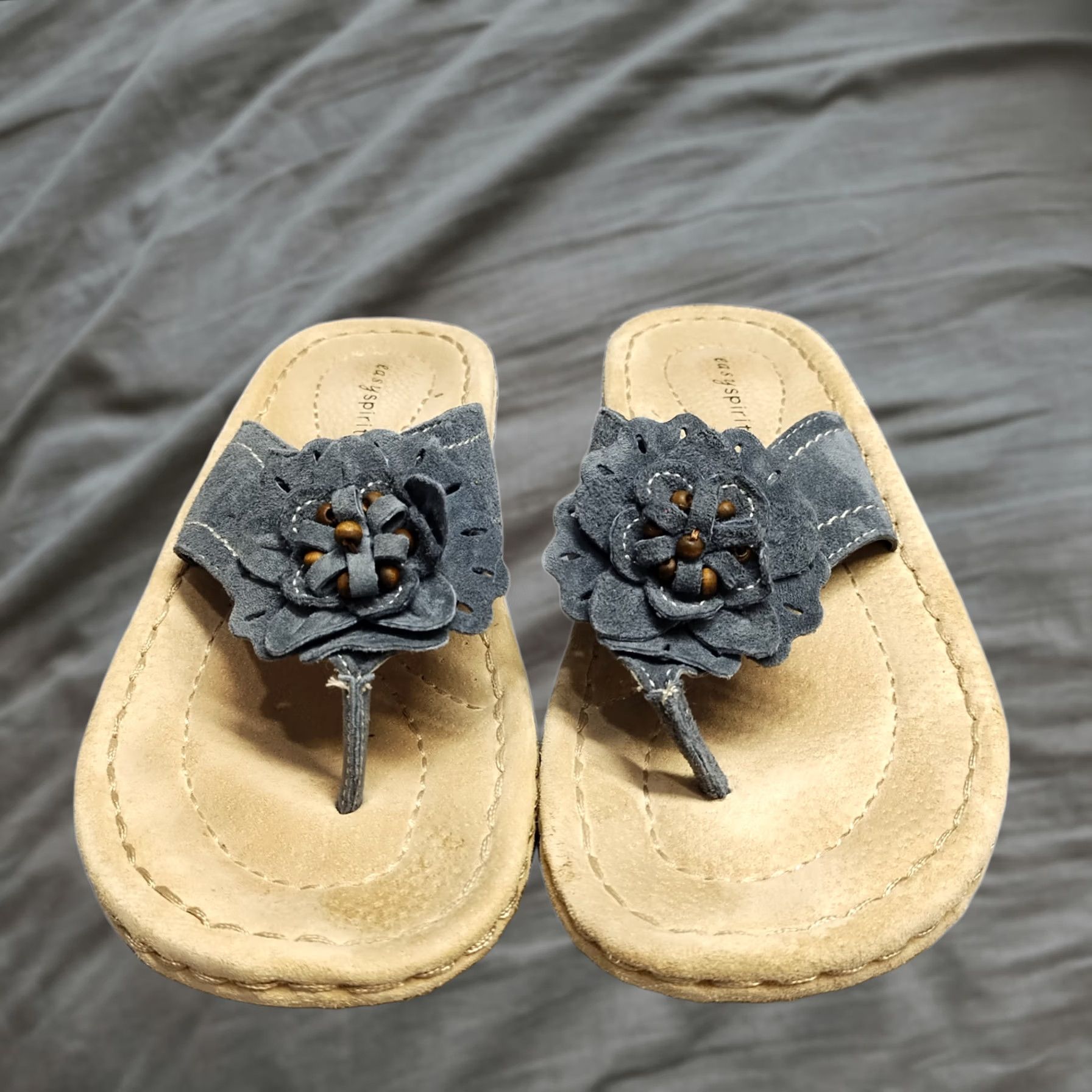 Vintage Easy Spirit Thong Womens Brown & Blue DreamLove Sandals Leather Slip Size US 9 / IT 39 - 1 Thumbnail