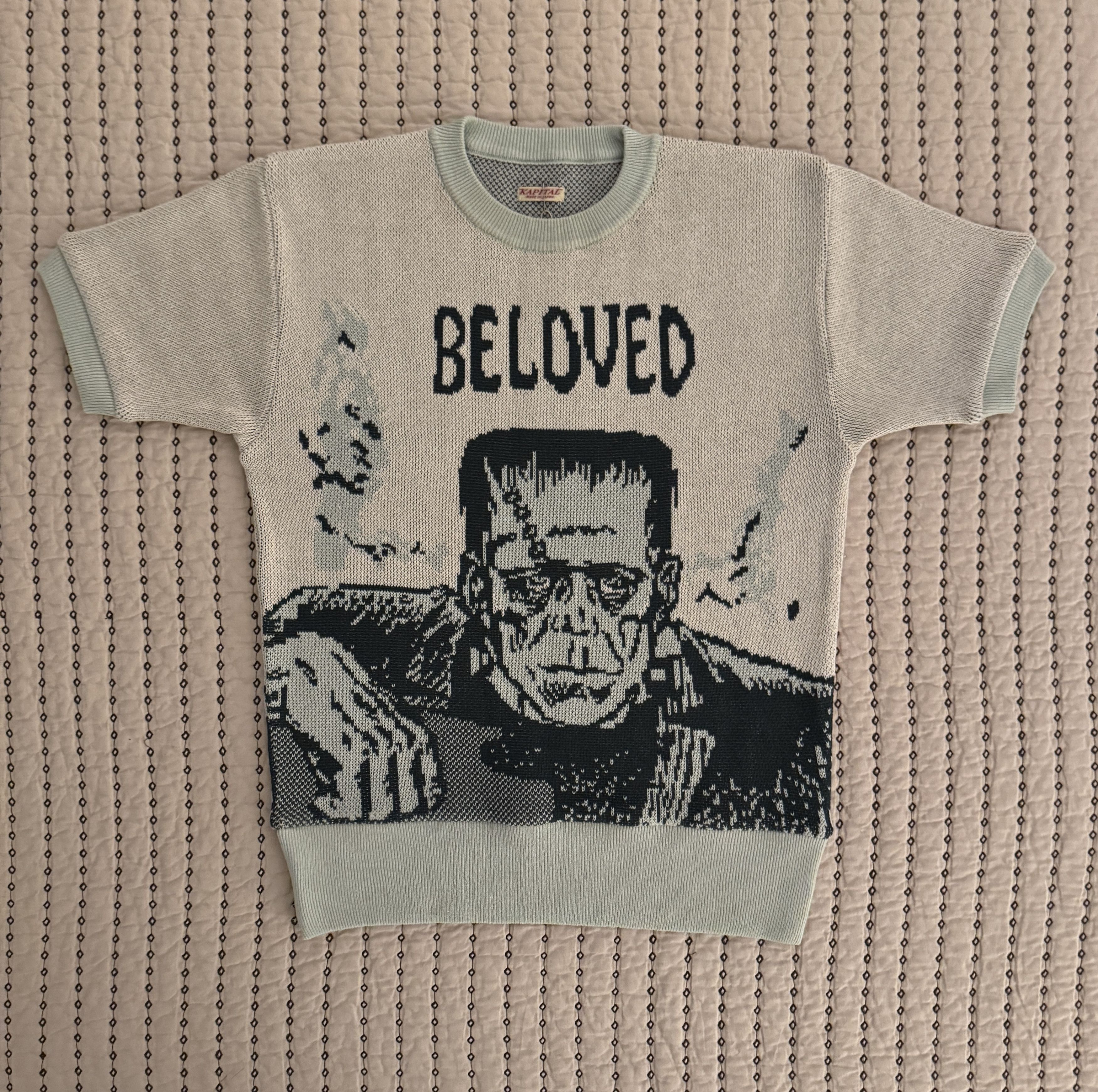 KAPITAL MONSTERS 8G JACQUARD KNIT SHORT SLEEVE SWEATER SZ 3