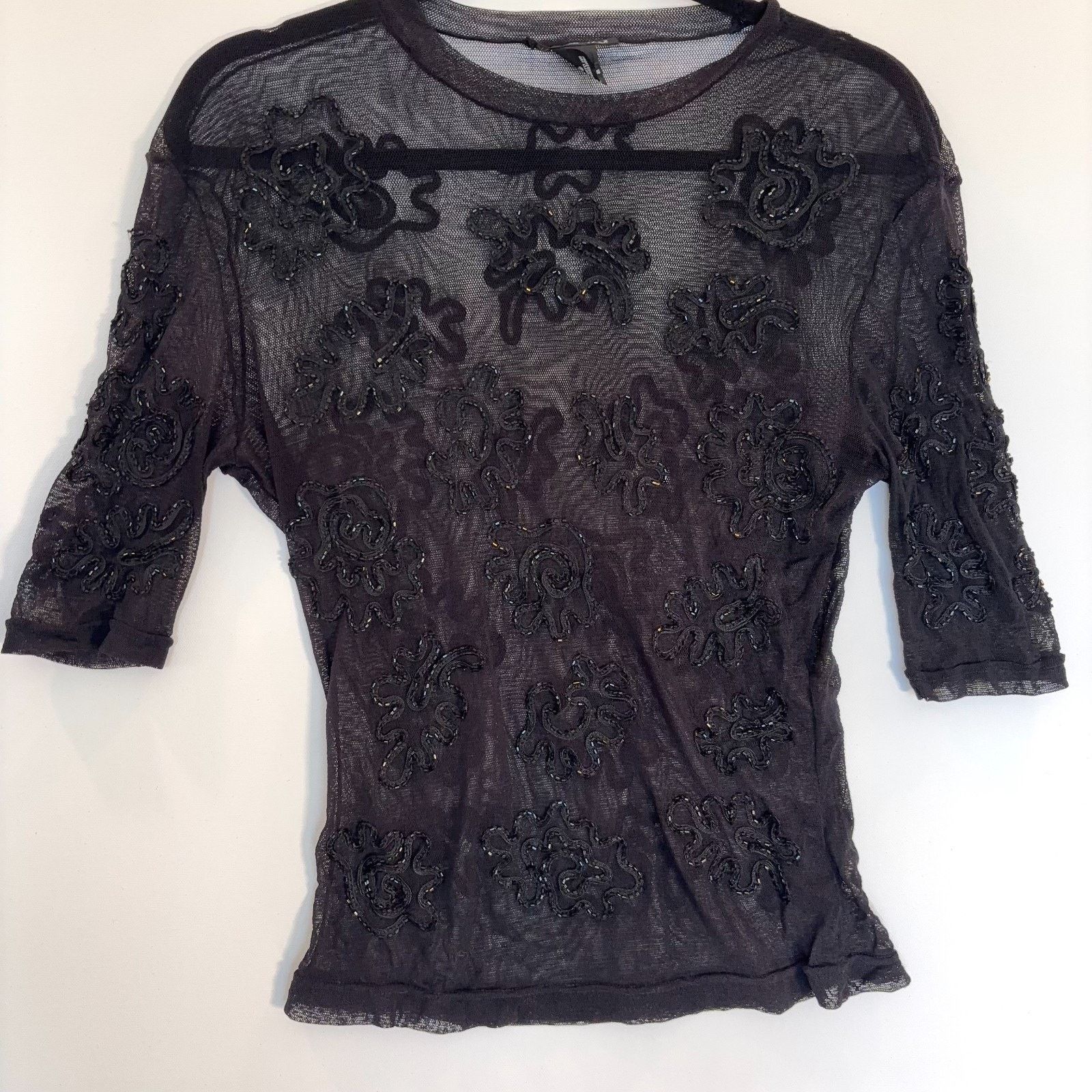 Vivienne Tam Vintage Vivienne Tam Sheer Beaded Top Womens Size 3 S Black Size S / US 4 / IT 40 - 5 Thumbnail