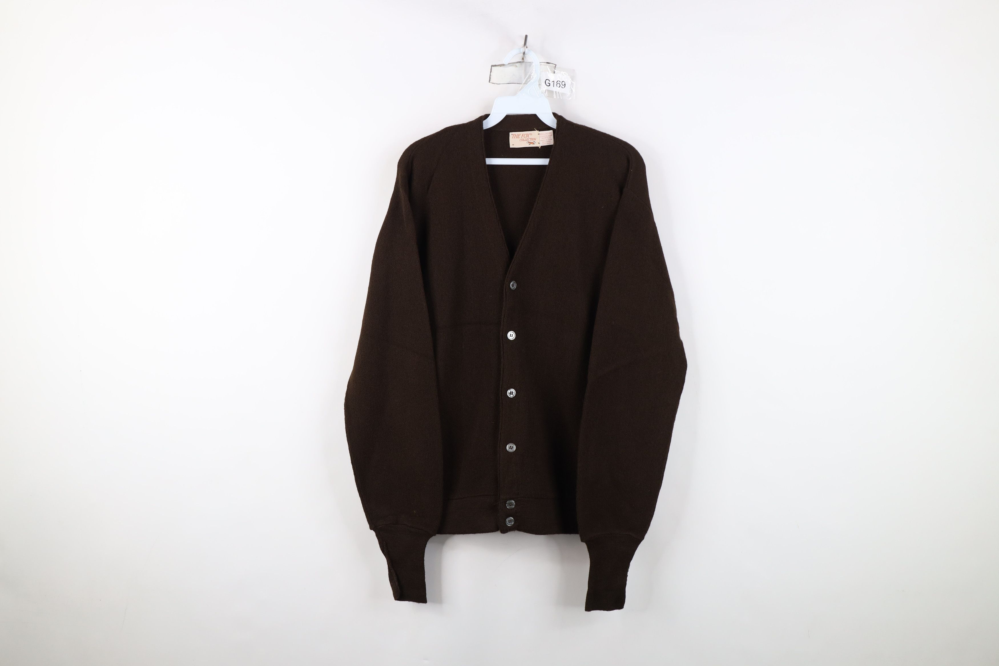Vintage Vintage 70s Streetwear Blank Knit Cardigan Sweater Brown USA Size US L / EU 52-54 / 3 - 1 Thumbnail
