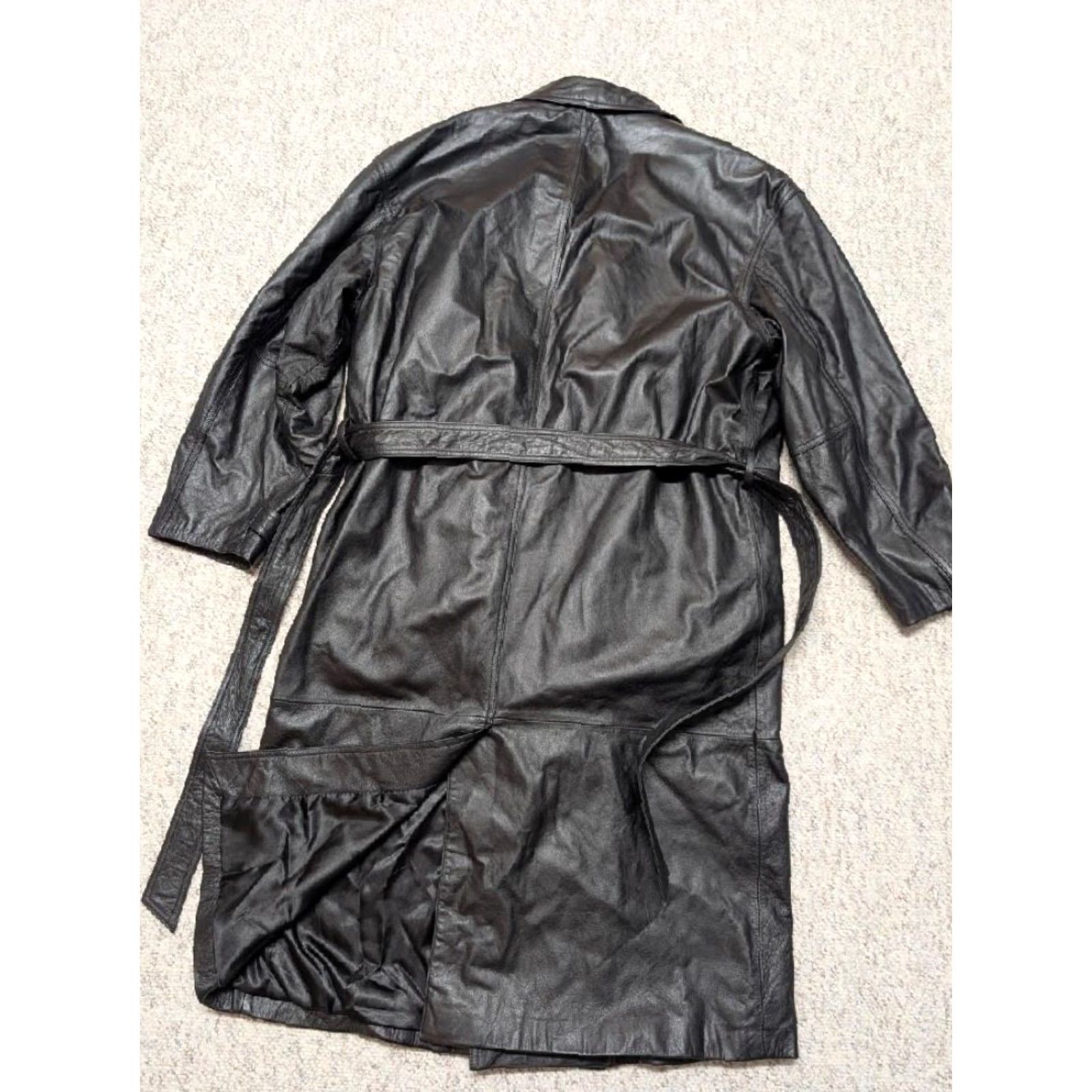 Vintage VINTAGE Wilsons glove leather TRENCH COAT Men XL Black belted double breasted Y2K cowhide coat Mens XL Black trench coat leather Size US XL / EU 56 / 4 - 2 Thumbnail