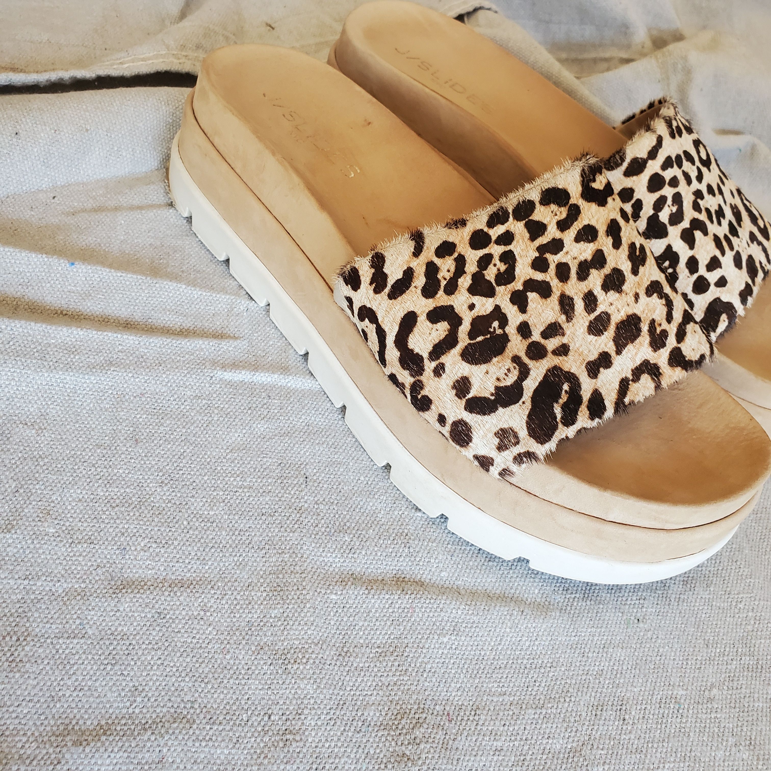 J/Slides J/Slides Leopard Print Calf Hair Platform Leather Beige Size US 8 / IT 38 - 4 Thumbnail