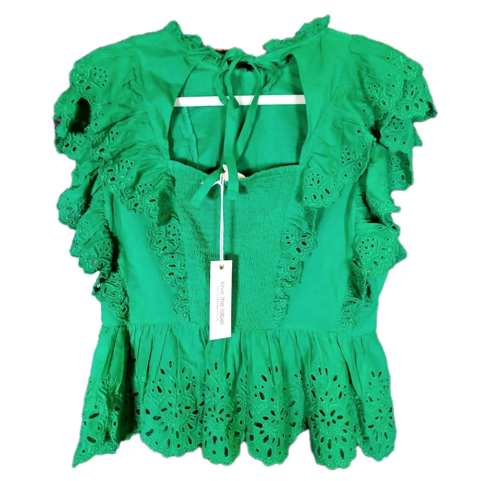 Vintage Love The Label Lea High Neck Ruffle Blouse Top Kelly Green Women's L New Size L / US 10 / IT 46 - 4 Thumbnail