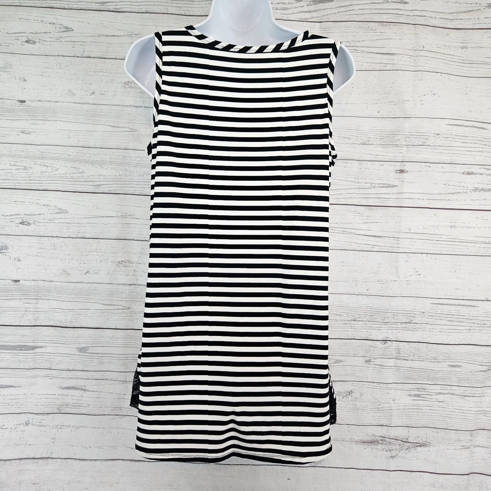 Vintage LOGO Layers Lori Goldstein Tank Top Womens M Black White Stripe Rayon Spandex Sleeveless Shirt/Top 90s? (no) Size M / US 6-8 / IT 42-44 - 4 Thumbnail
