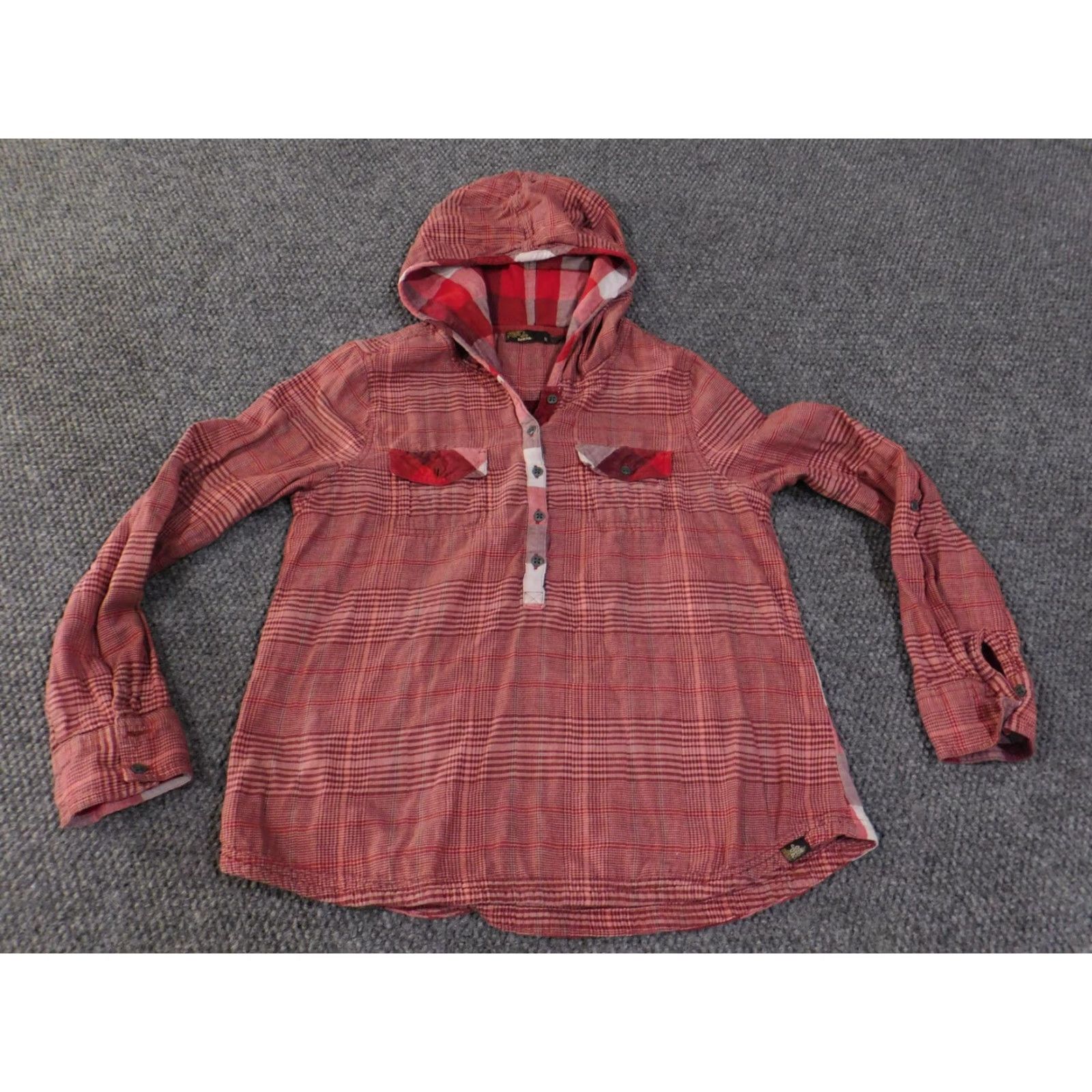 Prana VINTAGE prAna Shirt Womens Medium Red Plaid Hooded Pullover Henley Long Sleeve Tunic Size M / US 6-8 / IT 42-44 - 3 Thumbnail