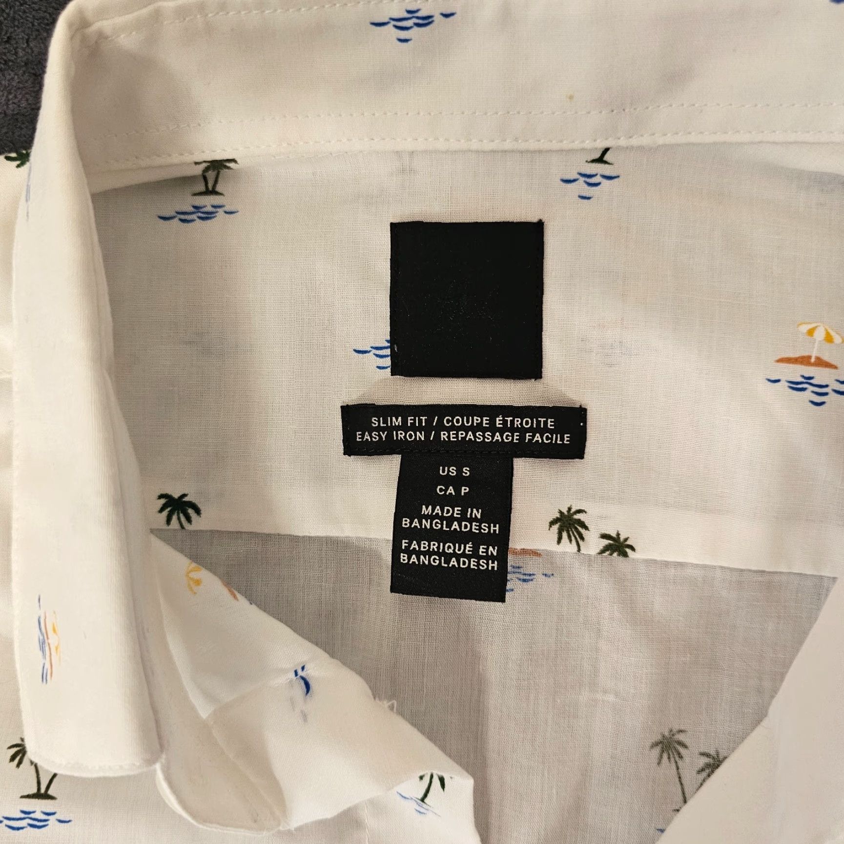H&M H&M Shirt Men Button-Down White Palm Trees Print Long Sleeve Size S Geometric Pattern Cotton Blend Reg Fit Size US S / EU 44-46 / 1 - 2 Thumbnail