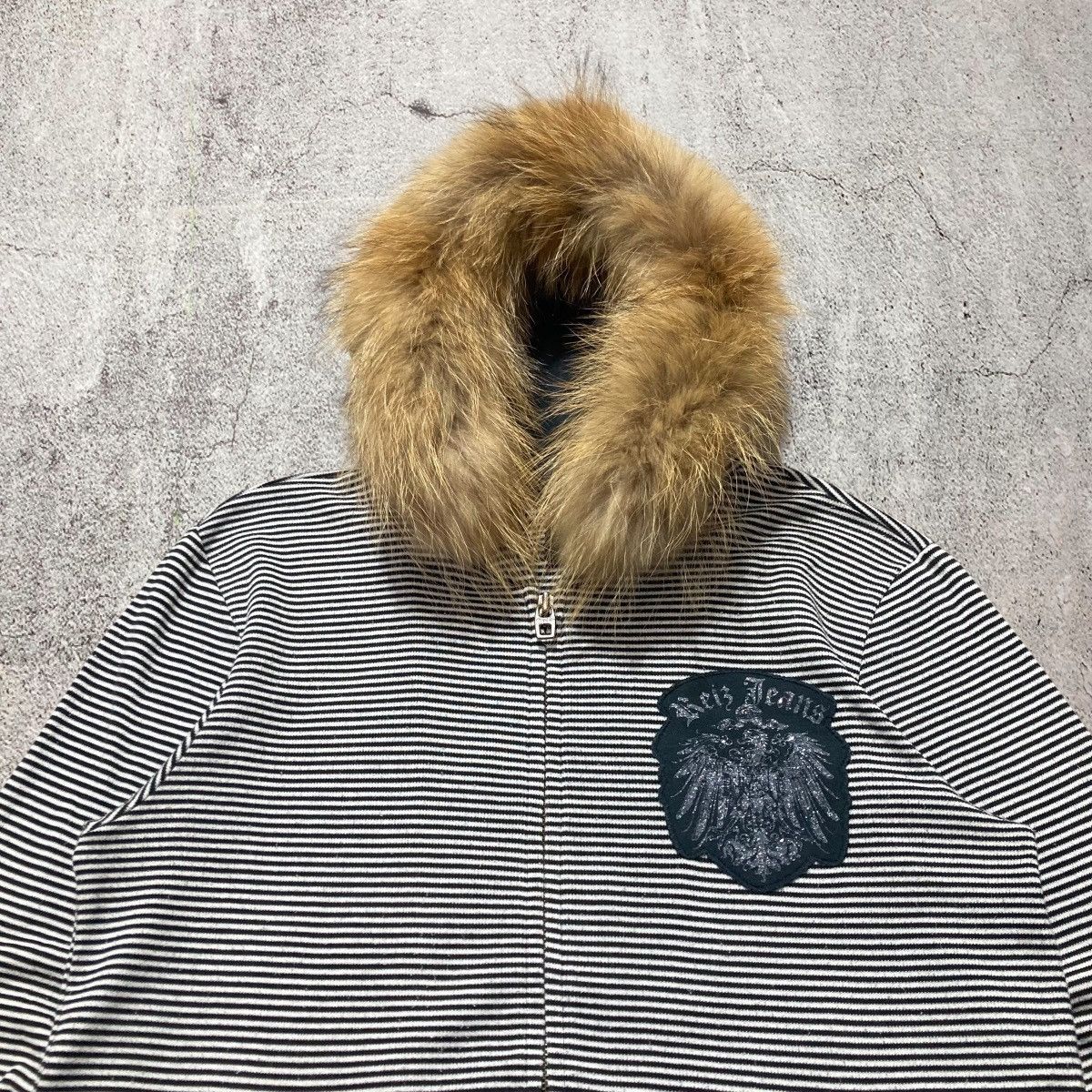 Japanese Brand 2000s Reiz Jeans Poem Striped Fur Ziphoodie Punk Lgb Style Size US M / EU 48-50 / 2 - 3 Thumbnail