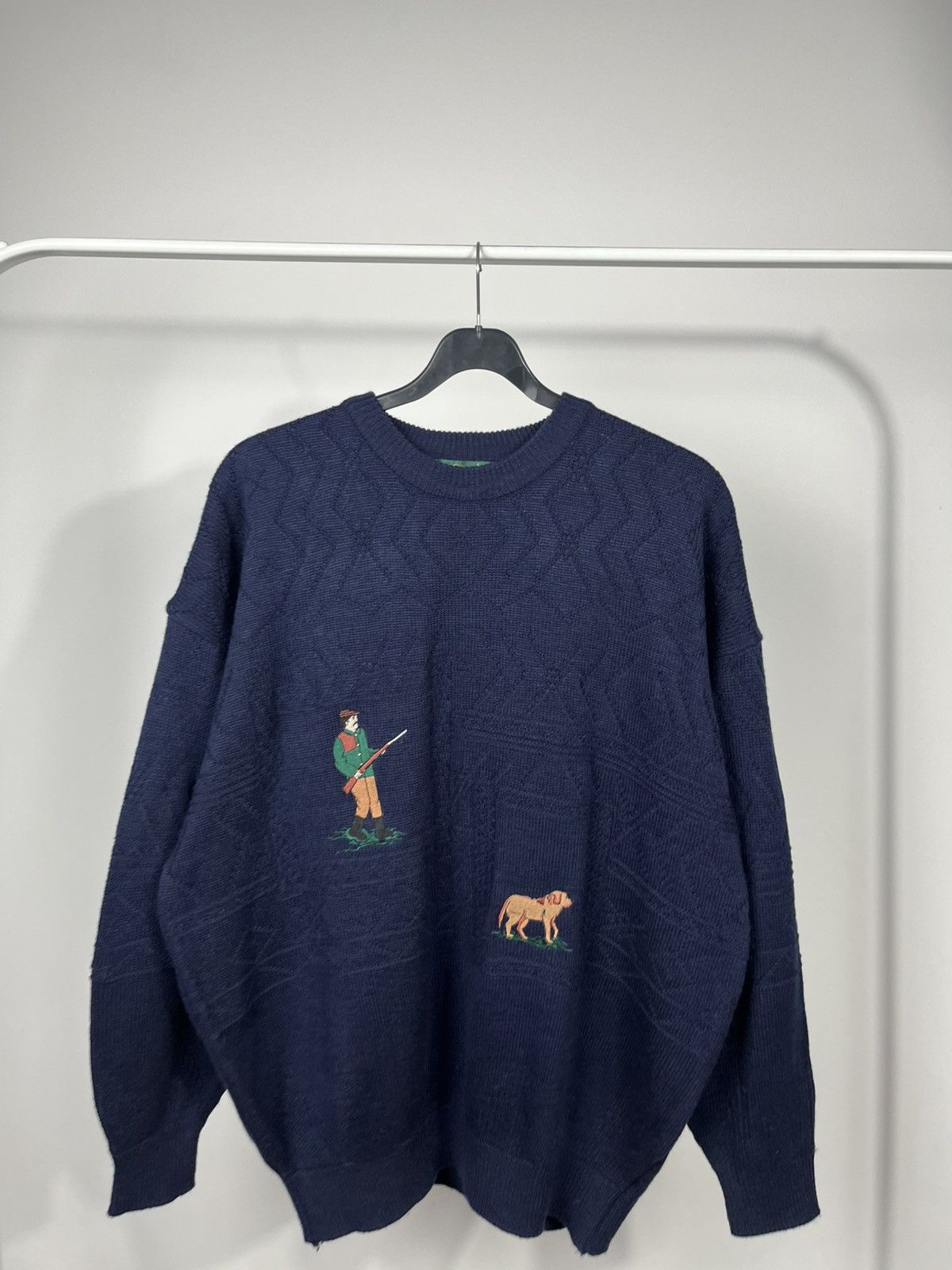 Other Vintage Navy Knit Sweater Hunting Embroidery Dog Man Size US M / EU 48-50 / 2 - 2 Thumbnail