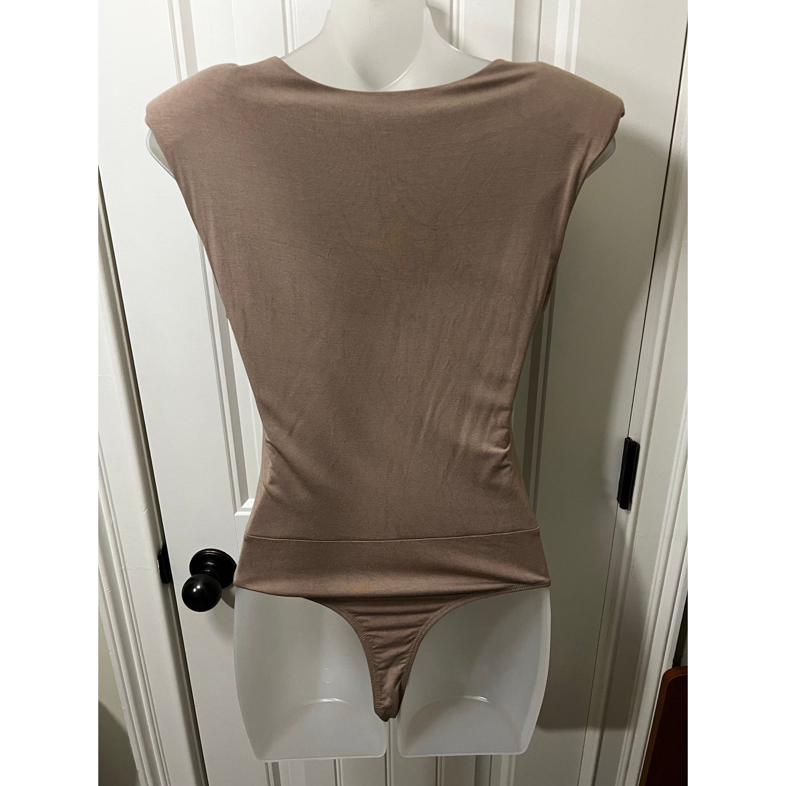 Lulus Taupe Sleeveless Padded Shoulder Bodysuit Fitted Waist Size S / US 4 / IT 40 - 8 Thumbnail