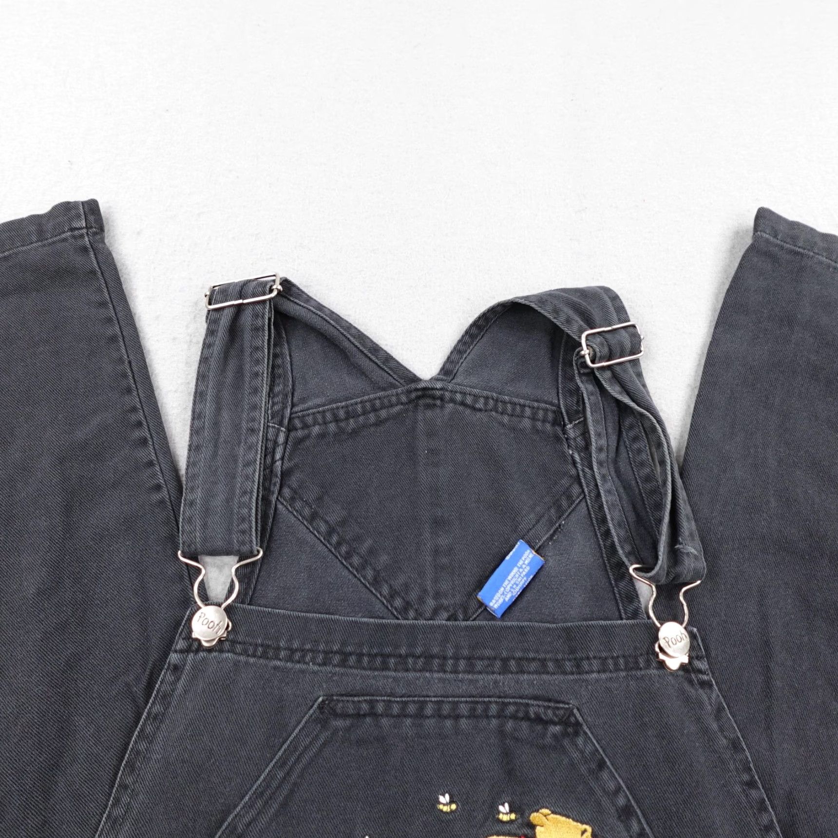 Disney VINTAGE Winnie The Pooh Overalls Women Large Black Denim Jean Disney Embroidered Size 36" / US 14 / IT 50 - 2 Thumbnail