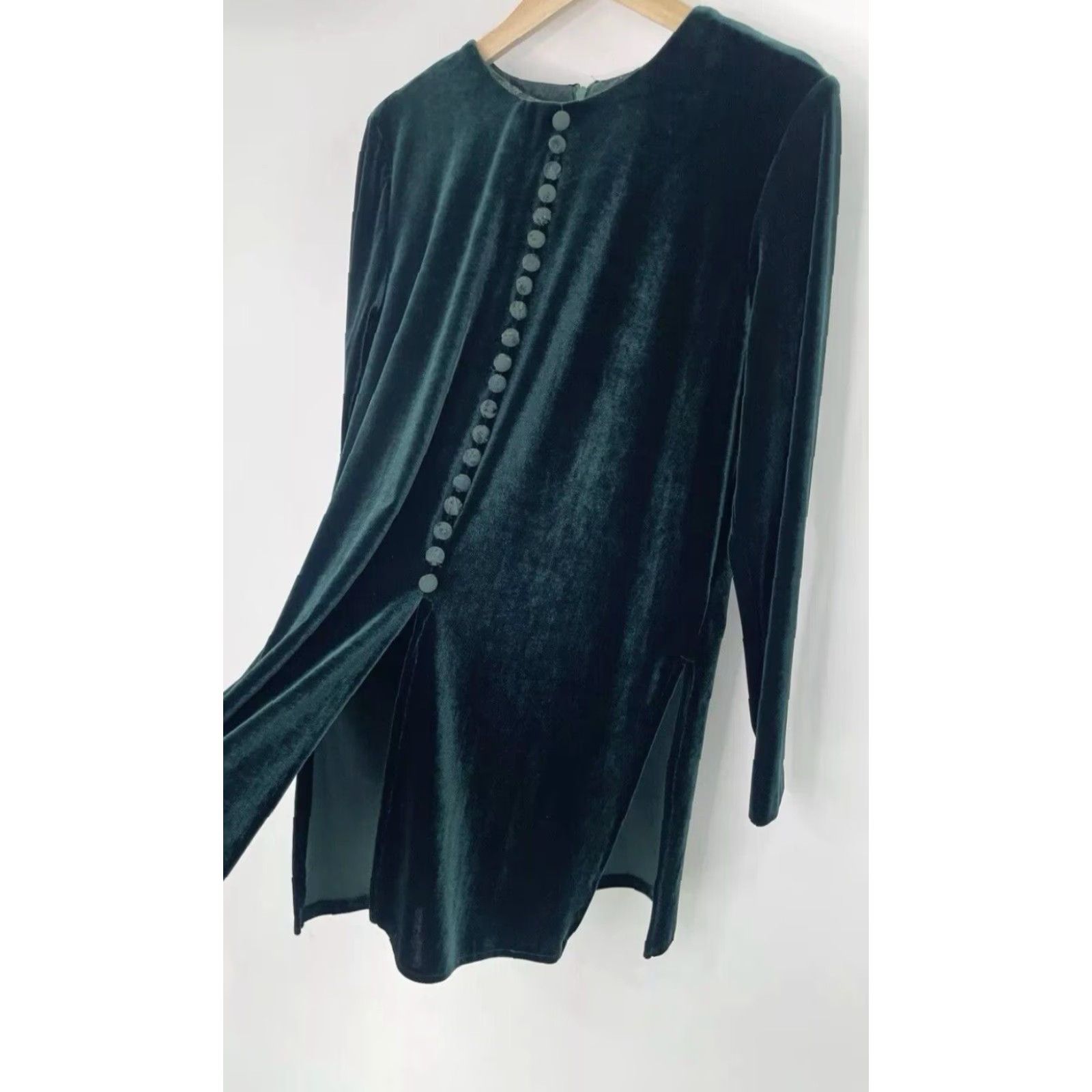 Velvet VINTAGE J.B.S. LTD Dark Green Velvet Button Tunic Top Size 12 Womens Blouse Dressy 80s Holiday Party Formal Workwear Long Sleeve Velvet Spandex Rayon Size XL / US 12-14 / IT 48-50 - 4 Thumbnail