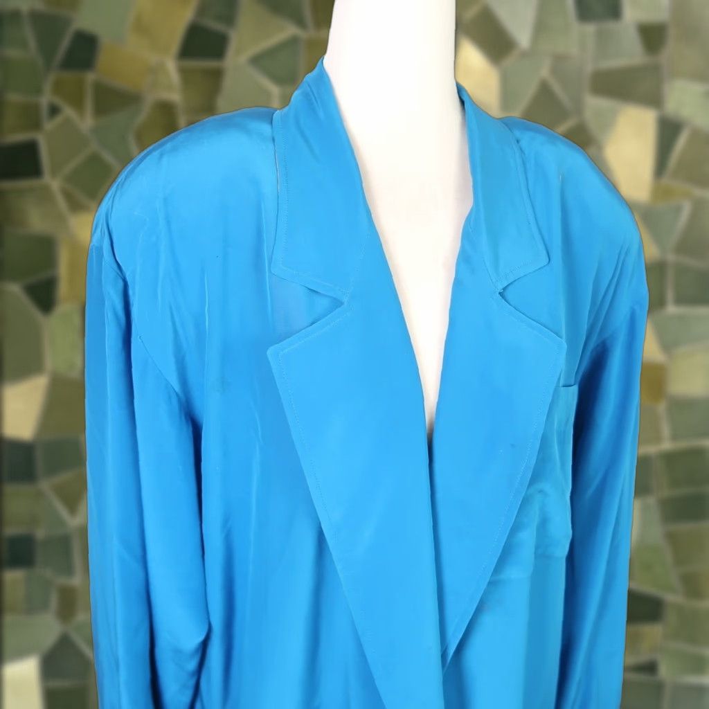 Anne Klein VINTAGE Anne Klein Blazer Jacket Silk Blue 90s Small Women Slim? Size S / US 4 / IT 40 - 1 Thumbnail
