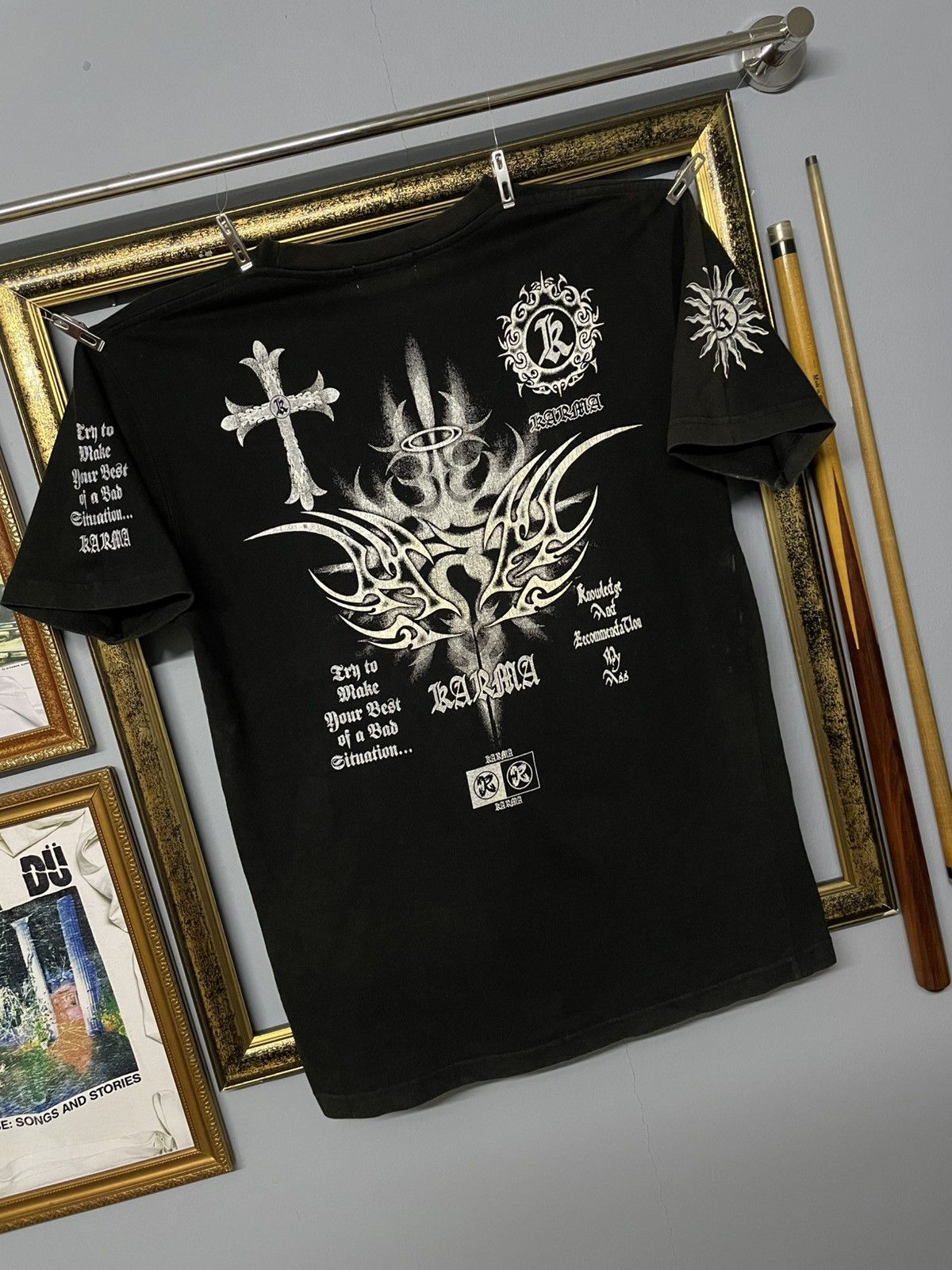 Japanese Brand Vintage 1990s Japan Karma Tribal Cross Gothic Style Tshirt Size US M / EU 48-50 / 2 - 2 Thumbnail