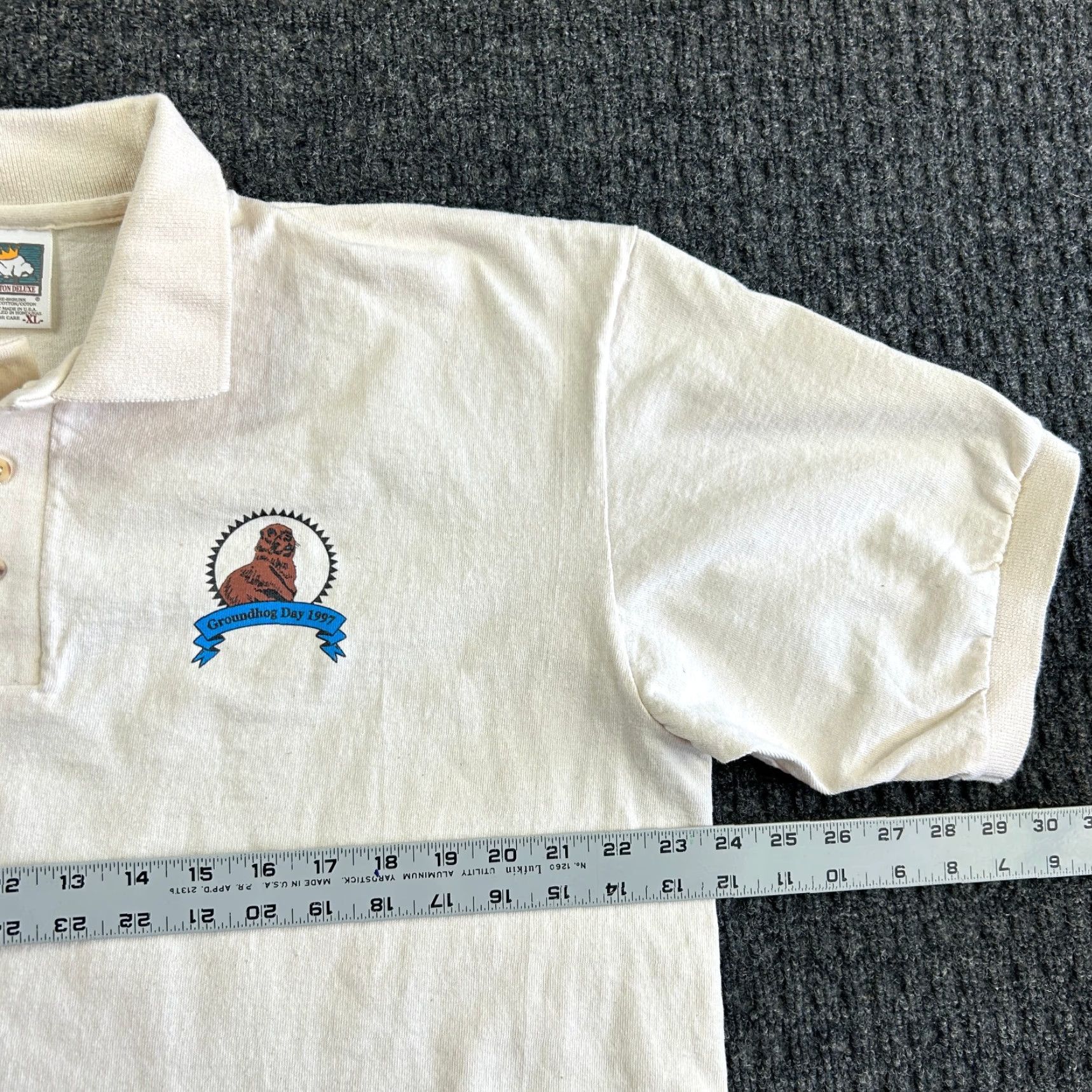 Vintage VINTAGE Groundhog Day 1997 Punxsutawney Phil Polo Shirt Beige XL 90s Made in USA Size US XL / EU 56 / 4 - 6 Thumbnail