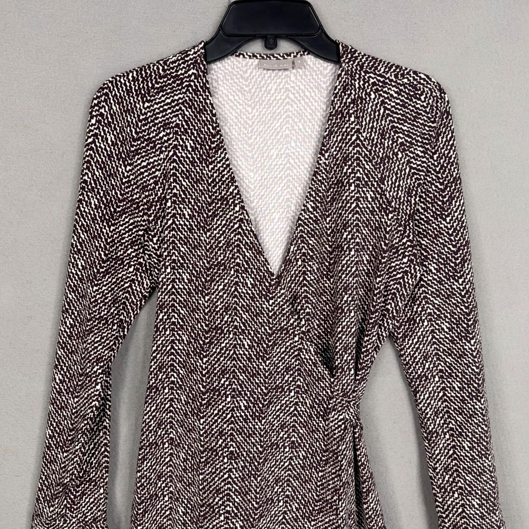 Vintage Ellie Kai Dress Womens 4 Purple White Wrap V-Neck Long Sleeve Print Geometric Dress Size S / US 4 / IT 40 - 2 Thumbnail