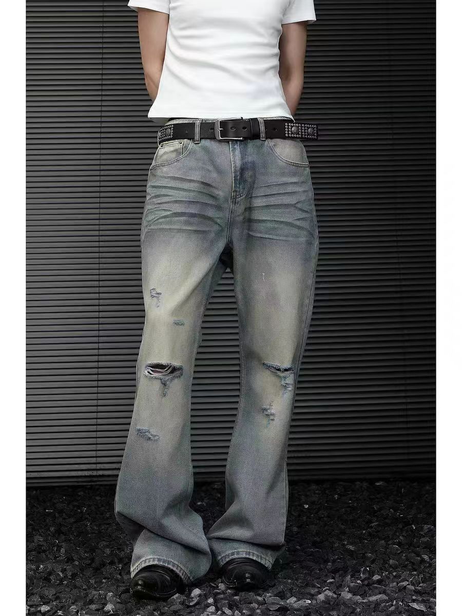 vintage washed ripped bootcut baggy jeans
