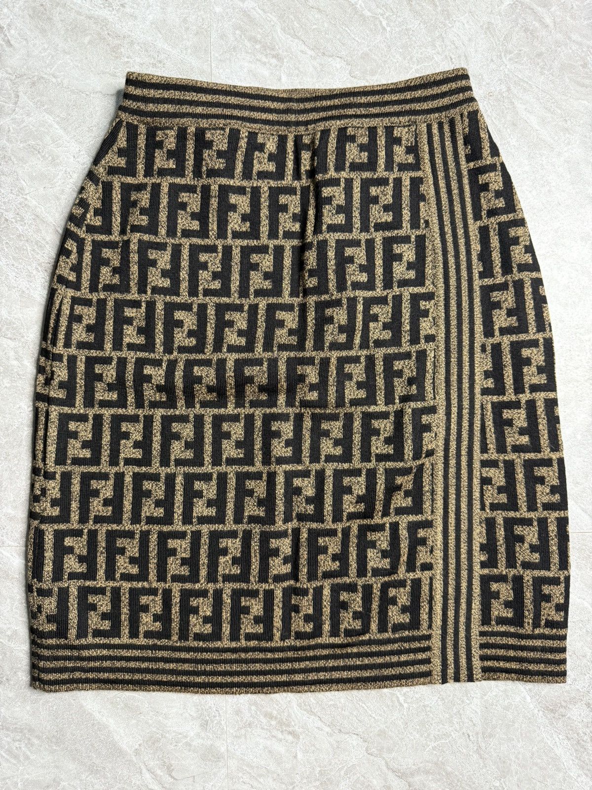 Vintage Fendi Merino Wool FF Monogram Knitted Skirt
