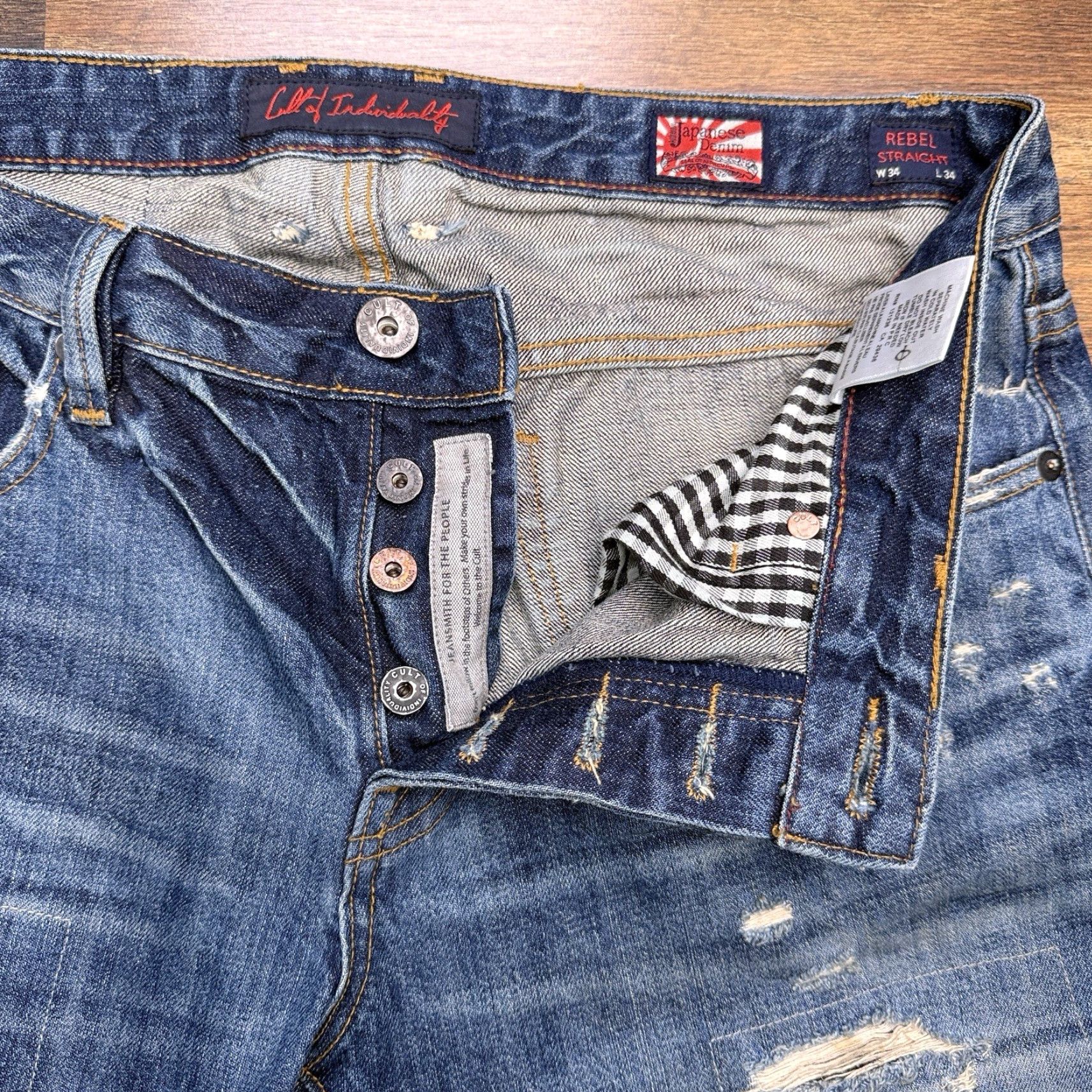 Cult Of Individuality Cult Of Individuality Rebel Straight Jeans Mens 34x34 Denim Distressed Blue 5-Pocket USA Grunge Vintage No Size US 34 / EU 50 - 4 Thumbnail