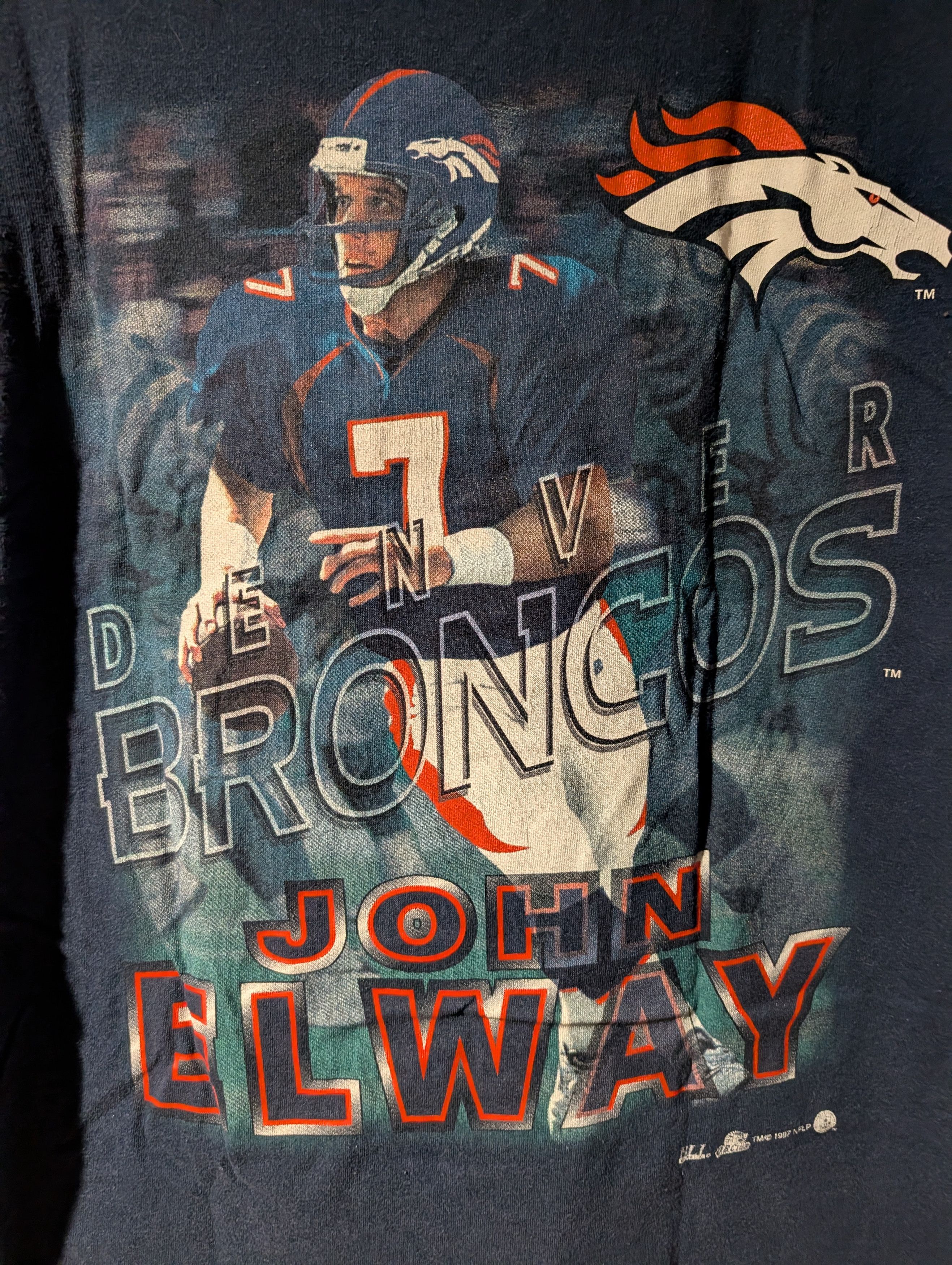 NFL Vtg John Elway Denver Broncos NFL Big Graphic T-Shirt Navy Size US L / EU 52-54 / 3 - 2 Thumbnail