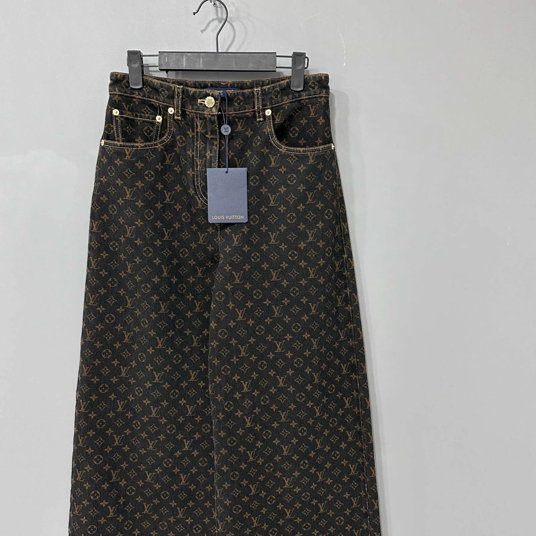 Louis Vuitton LV Monogram All Over Print Wide Leg Jeans 36 New Size 26" / US 2 / IT 38 - 1 Thumbnail