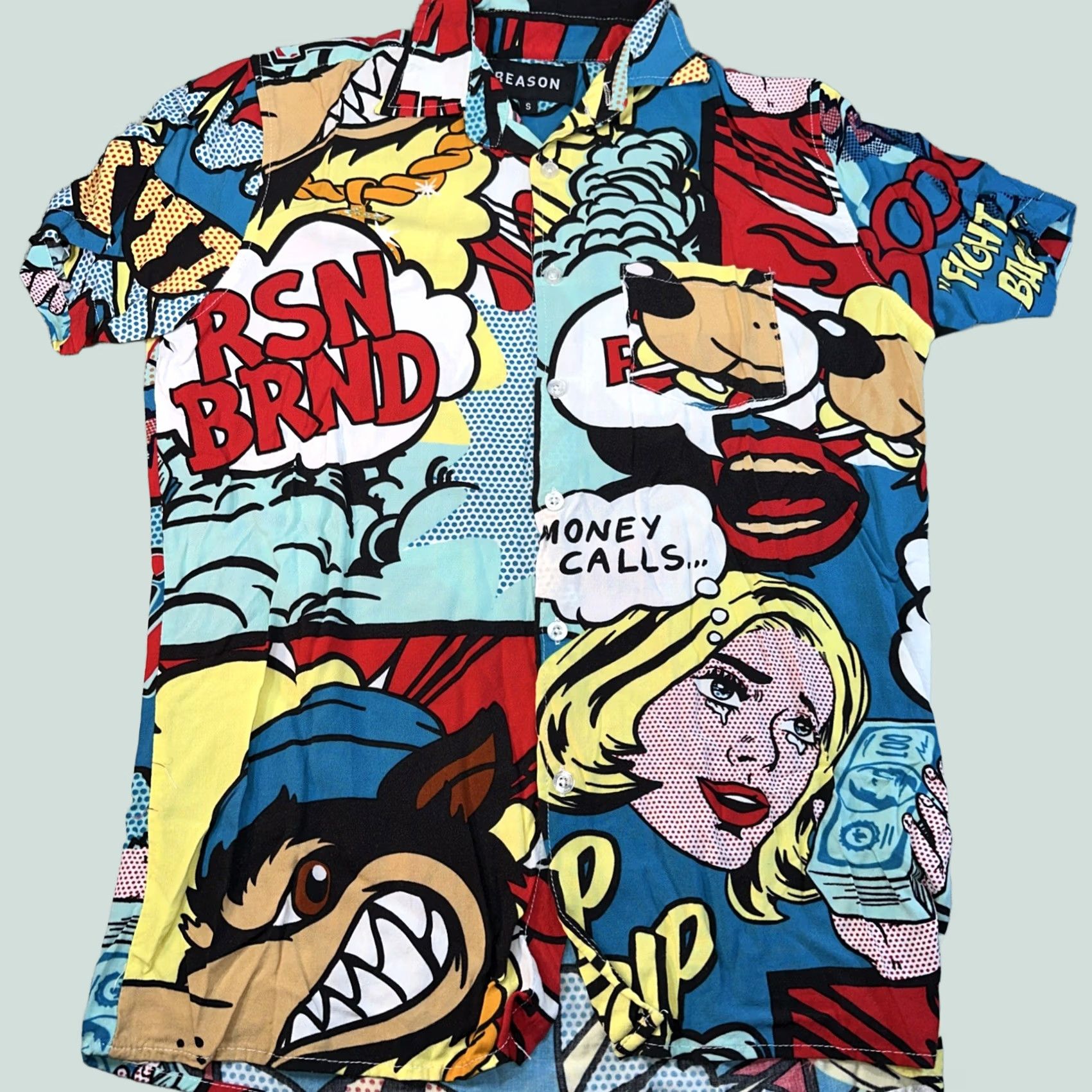 Reason Reason Mens Small Wolf Money Calls ALLOVER Graphic Button Up Shirt Size US S / EU 44-46 / 1 - 1 Thumbnail