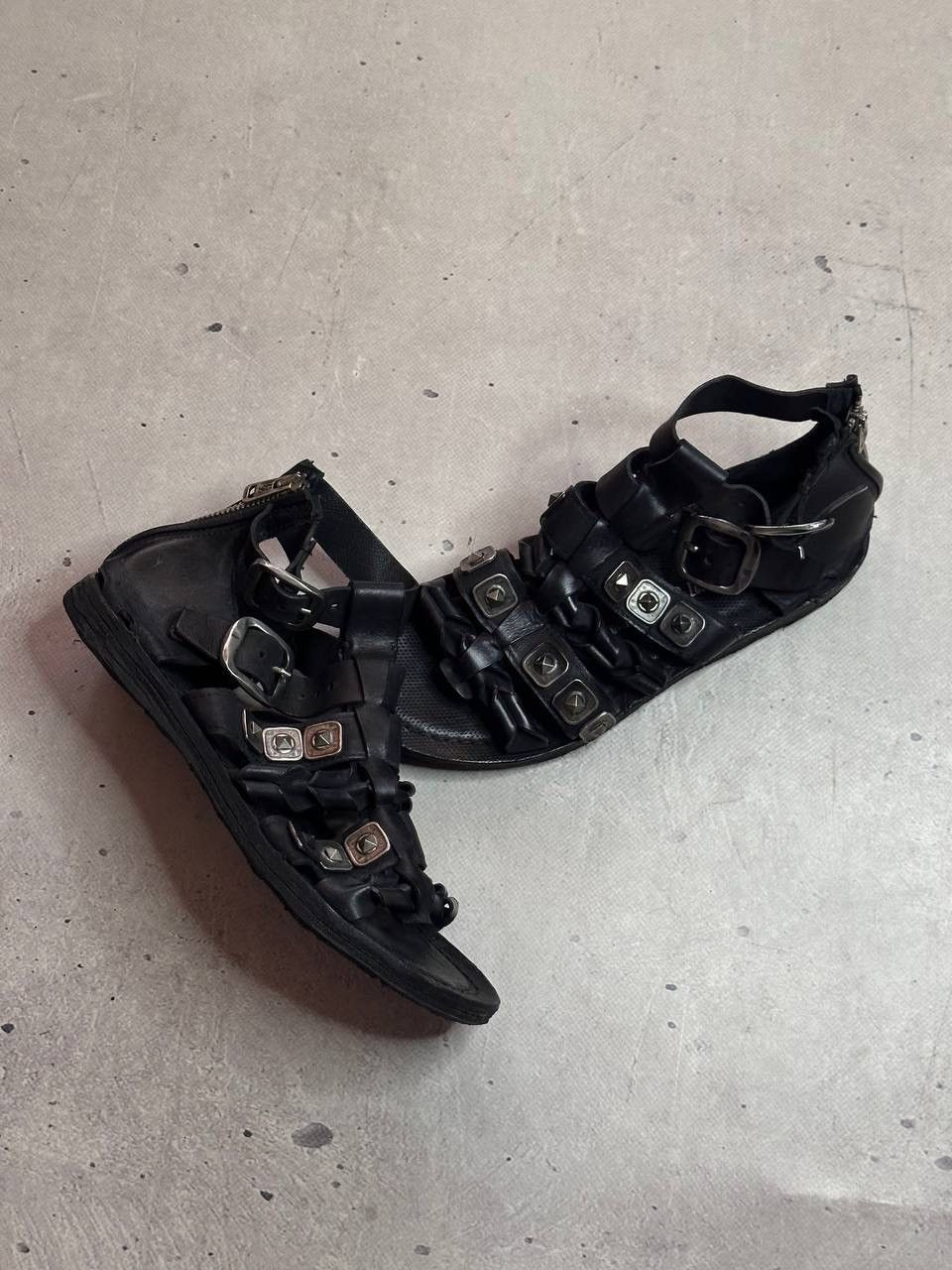 A.S.98 A.S.98 Studded Leather Gladiator Sandals Black 40 Buckle Zip Size US 9 / IT 39 - 2 Thumbnail